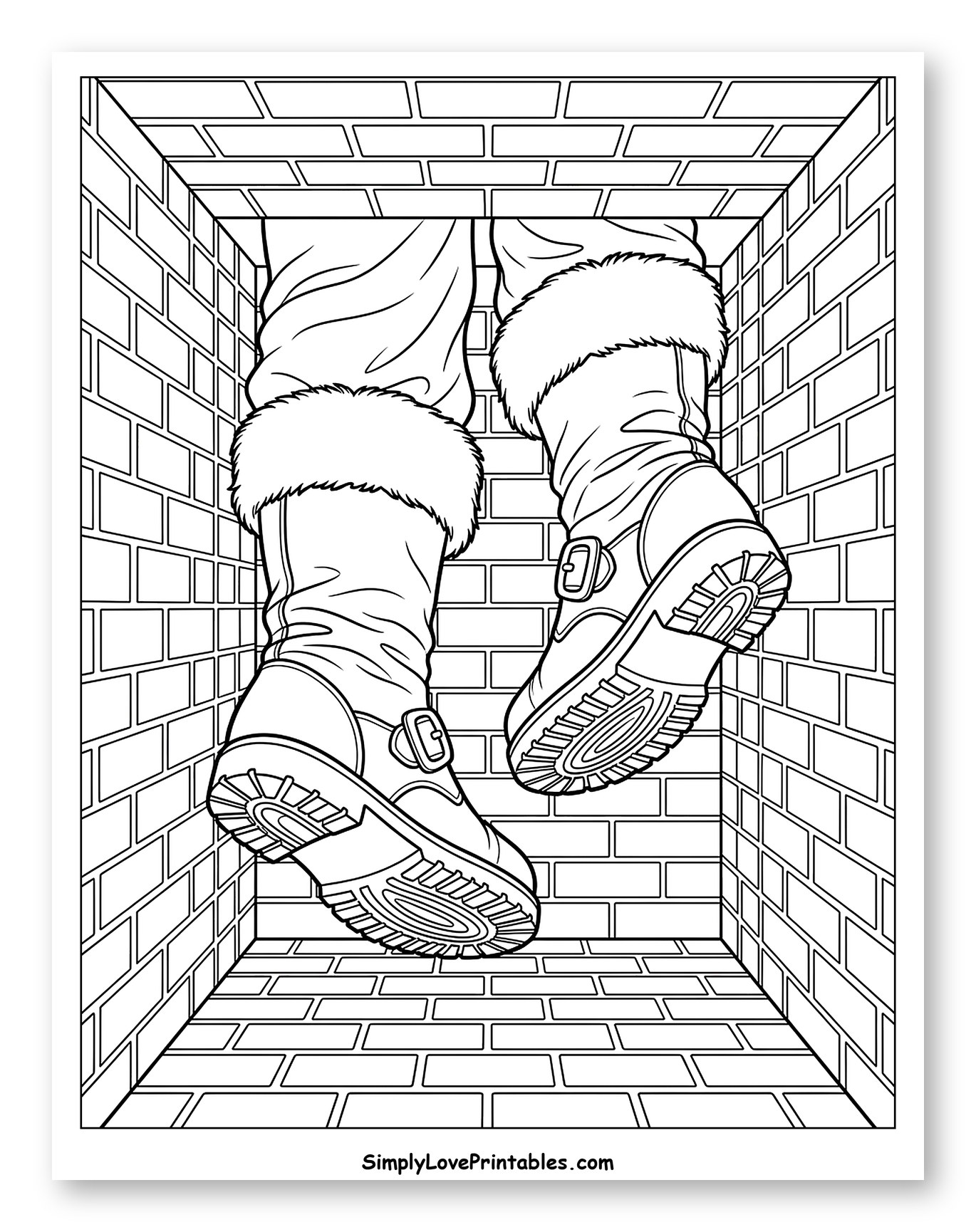 Santa's Boots Hanging Down a Brick Chimney
