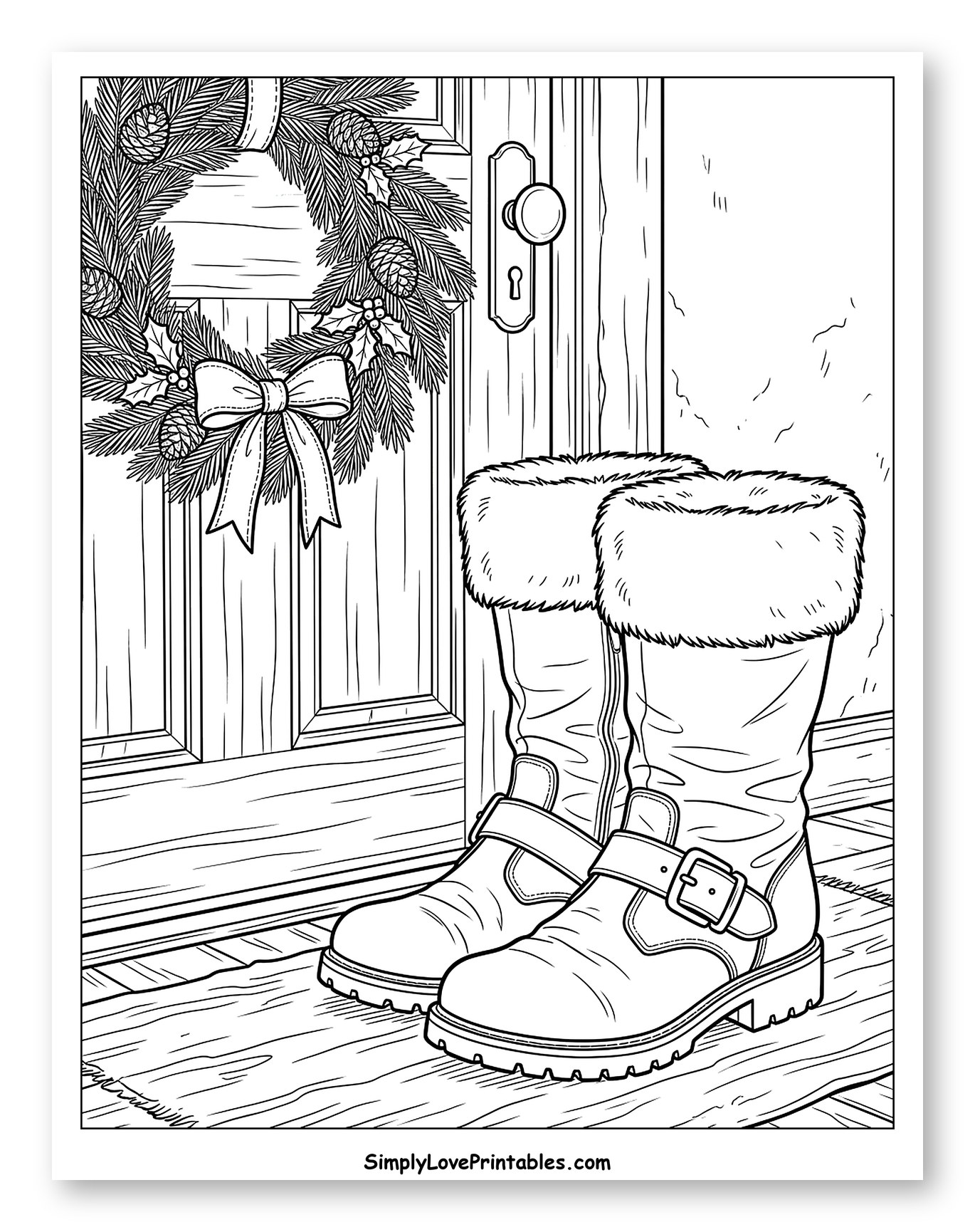 Santa's Boots Waiting by the Front Door to Color