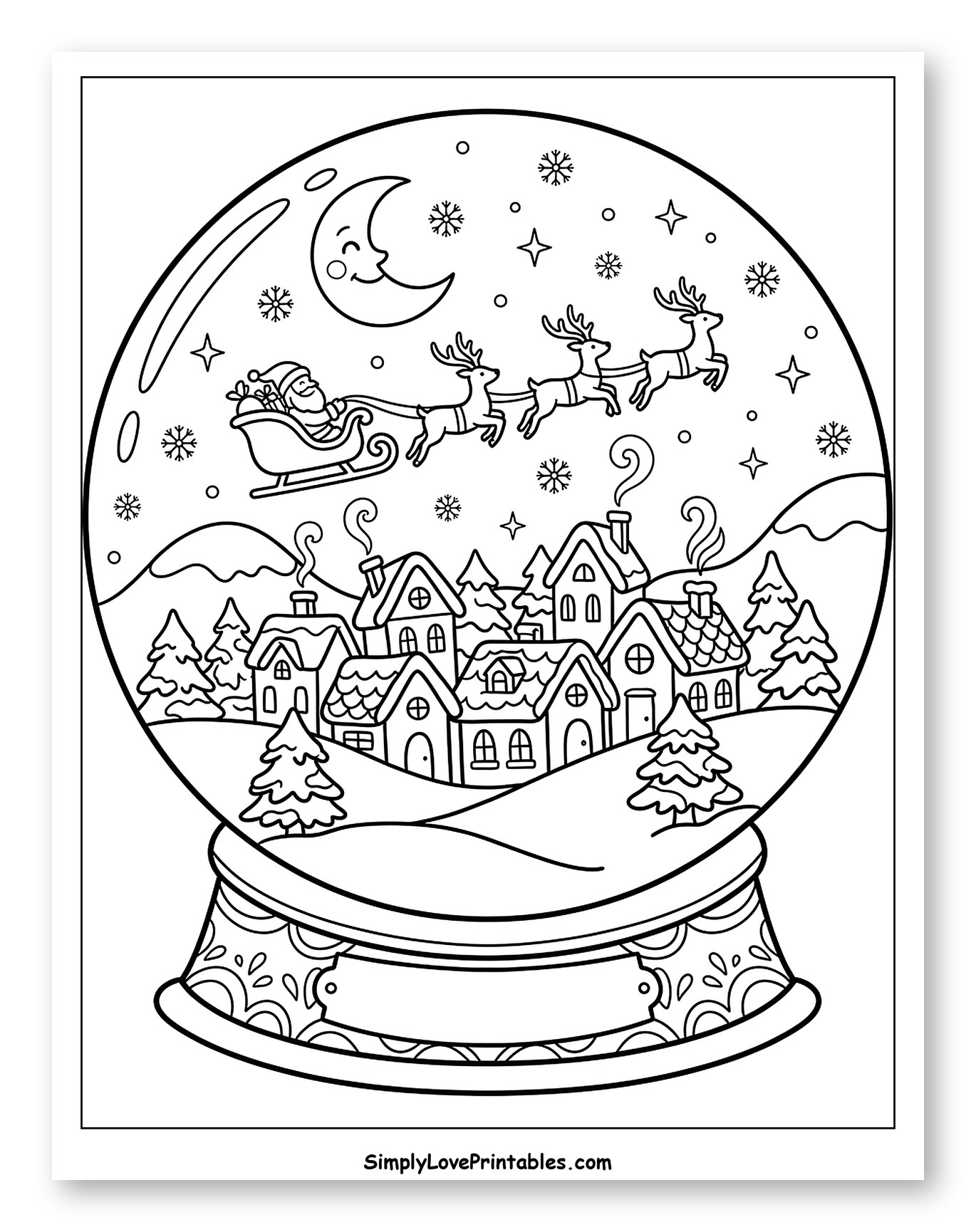 Santa's Sleigh Flying Over Snowy Village Snow Globe