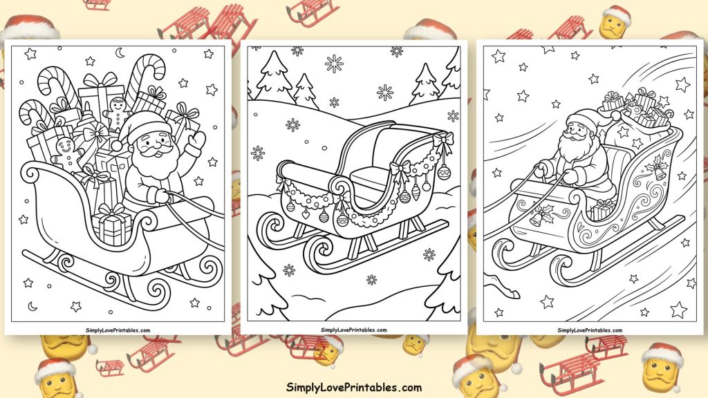 Santa sleigh coloring pages featured image