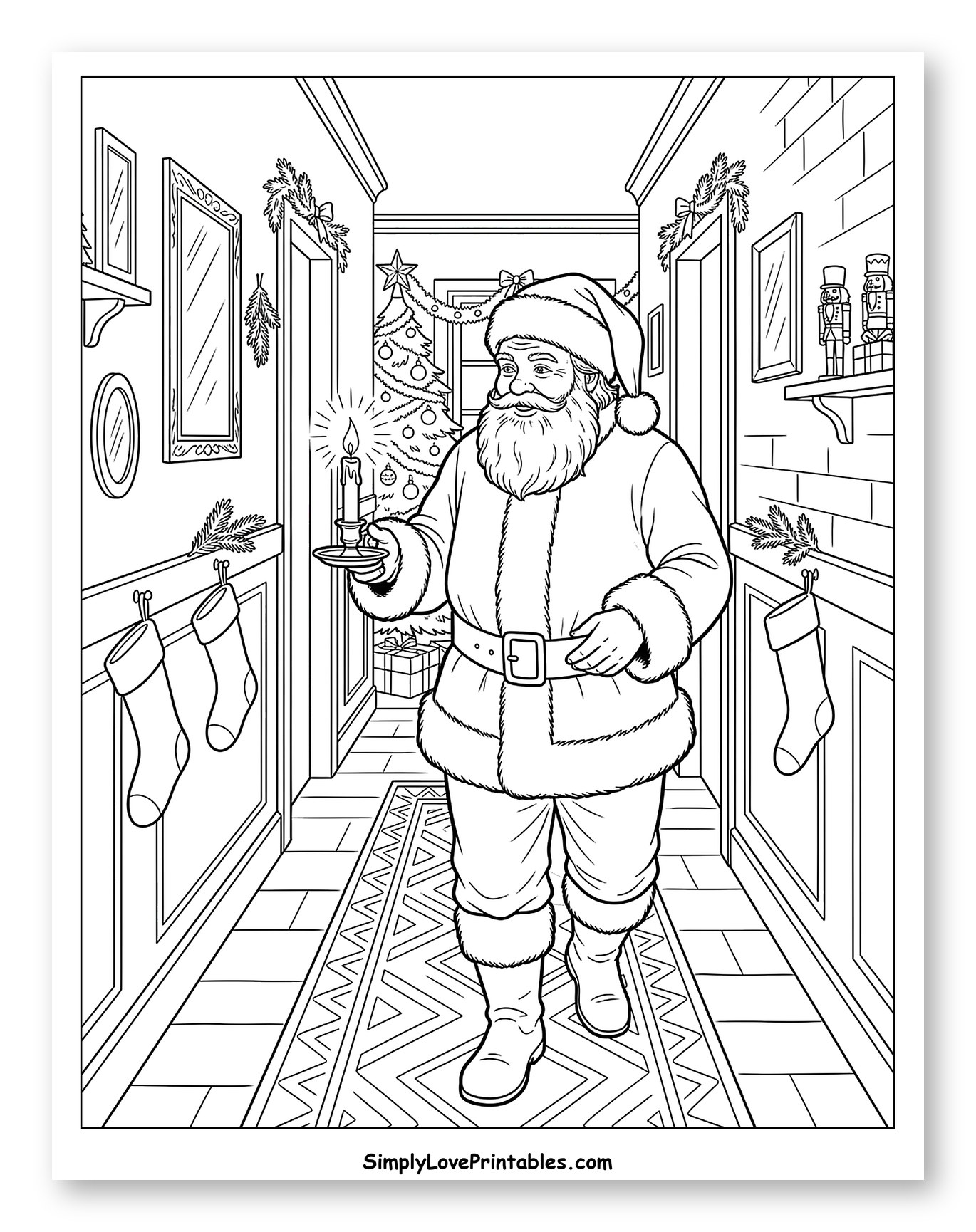 Santa Walking Down a Hallway with a Candle