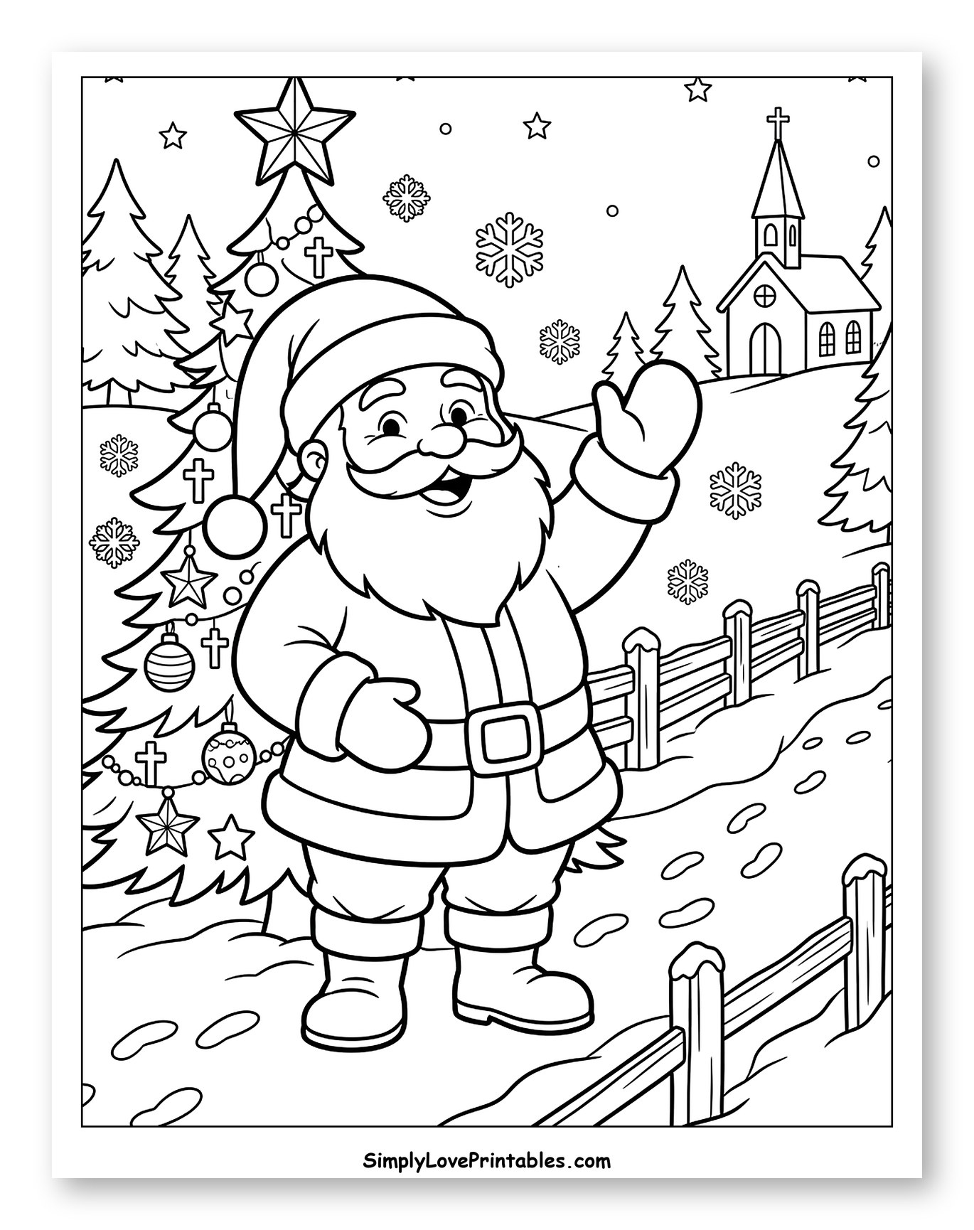 Santa Waving in Snowy Christmas Village