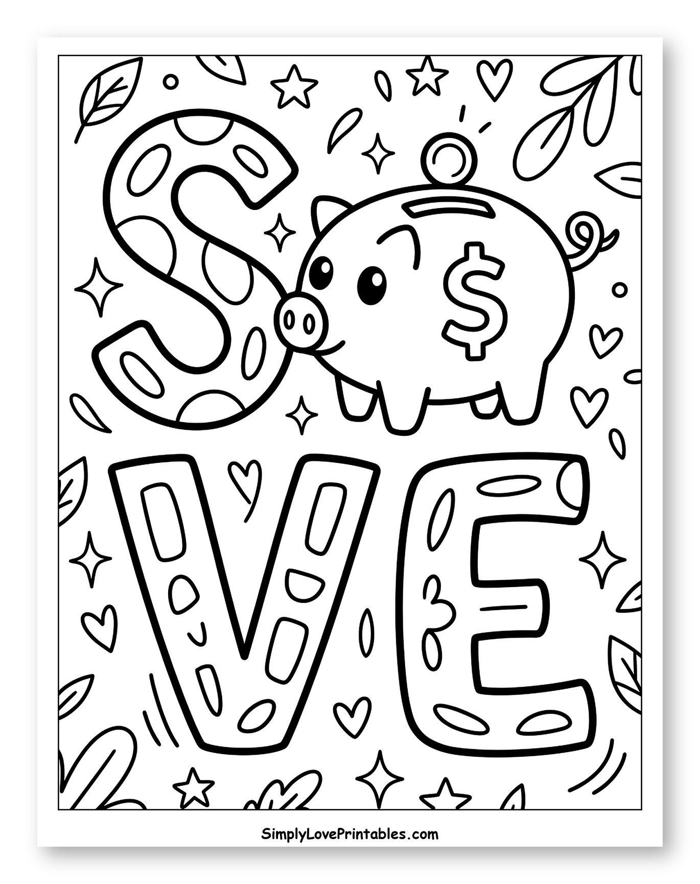 SAVE Word with Happy Piggy Bank