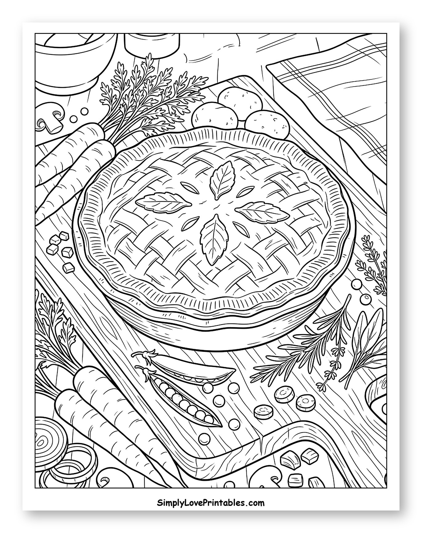 Savory Pie with Fresh Vegetables and Herbs Coloring Sheet