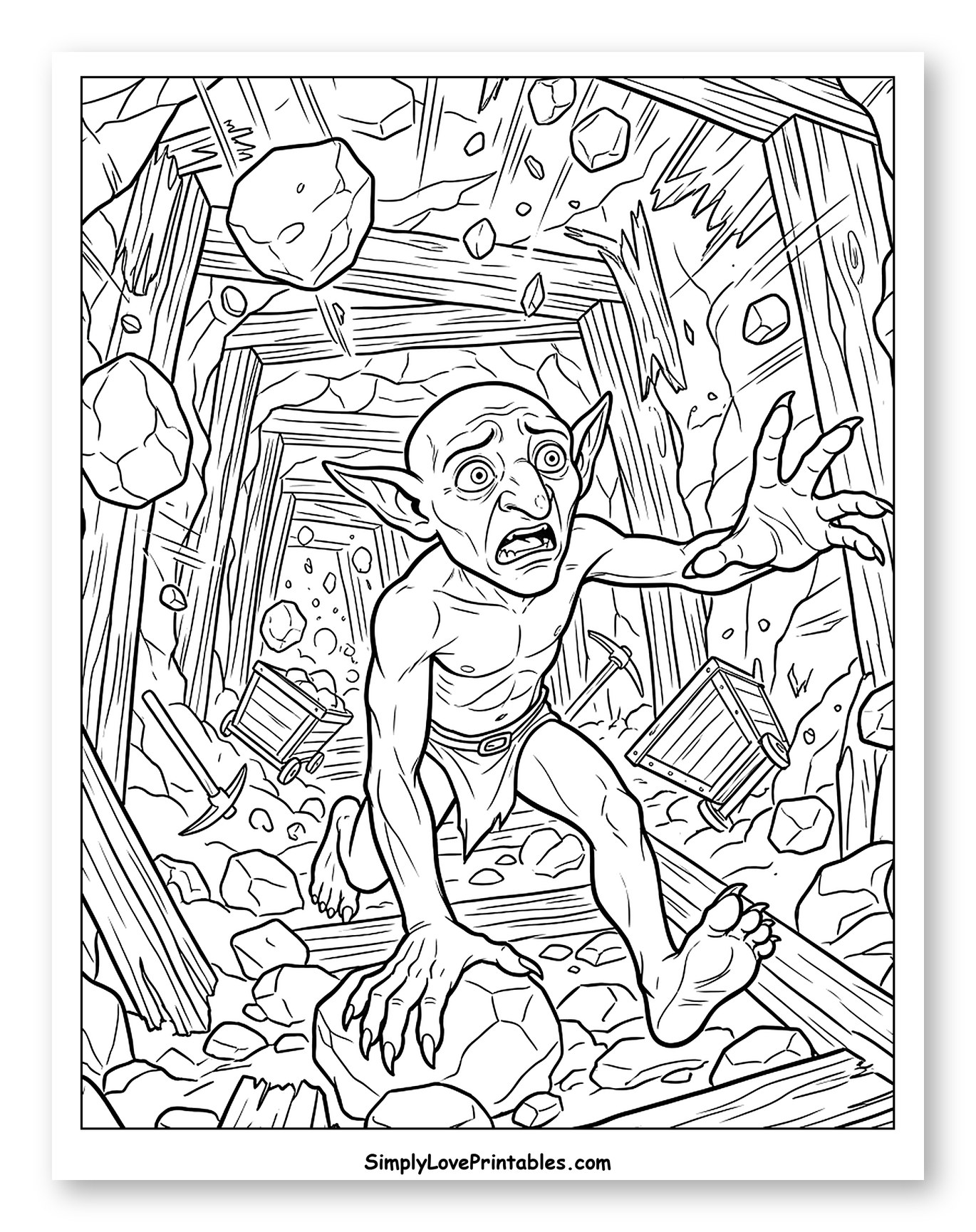 Scared Goblin in Collapsing Mine Coloring Page