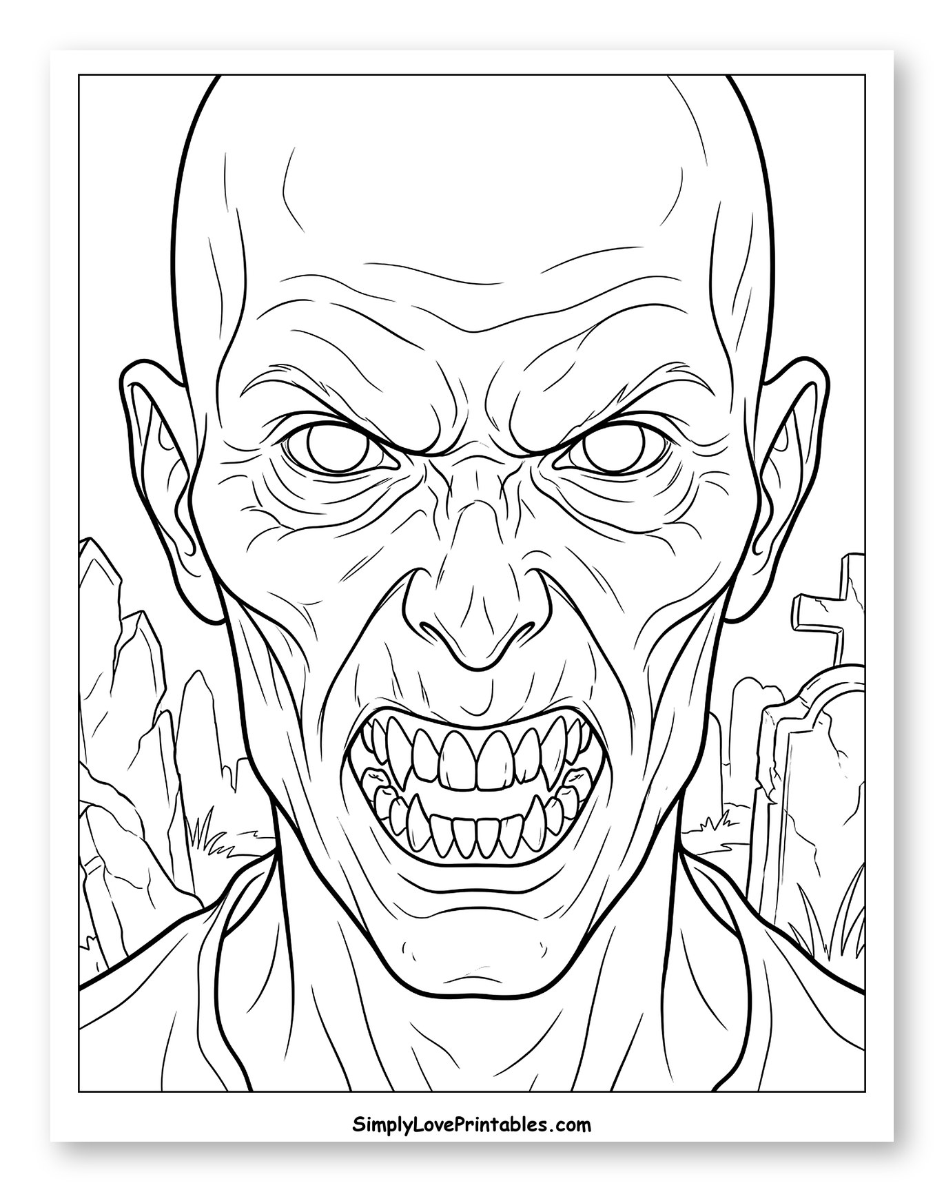 Scary Ghoul Roaring in a Graveyard