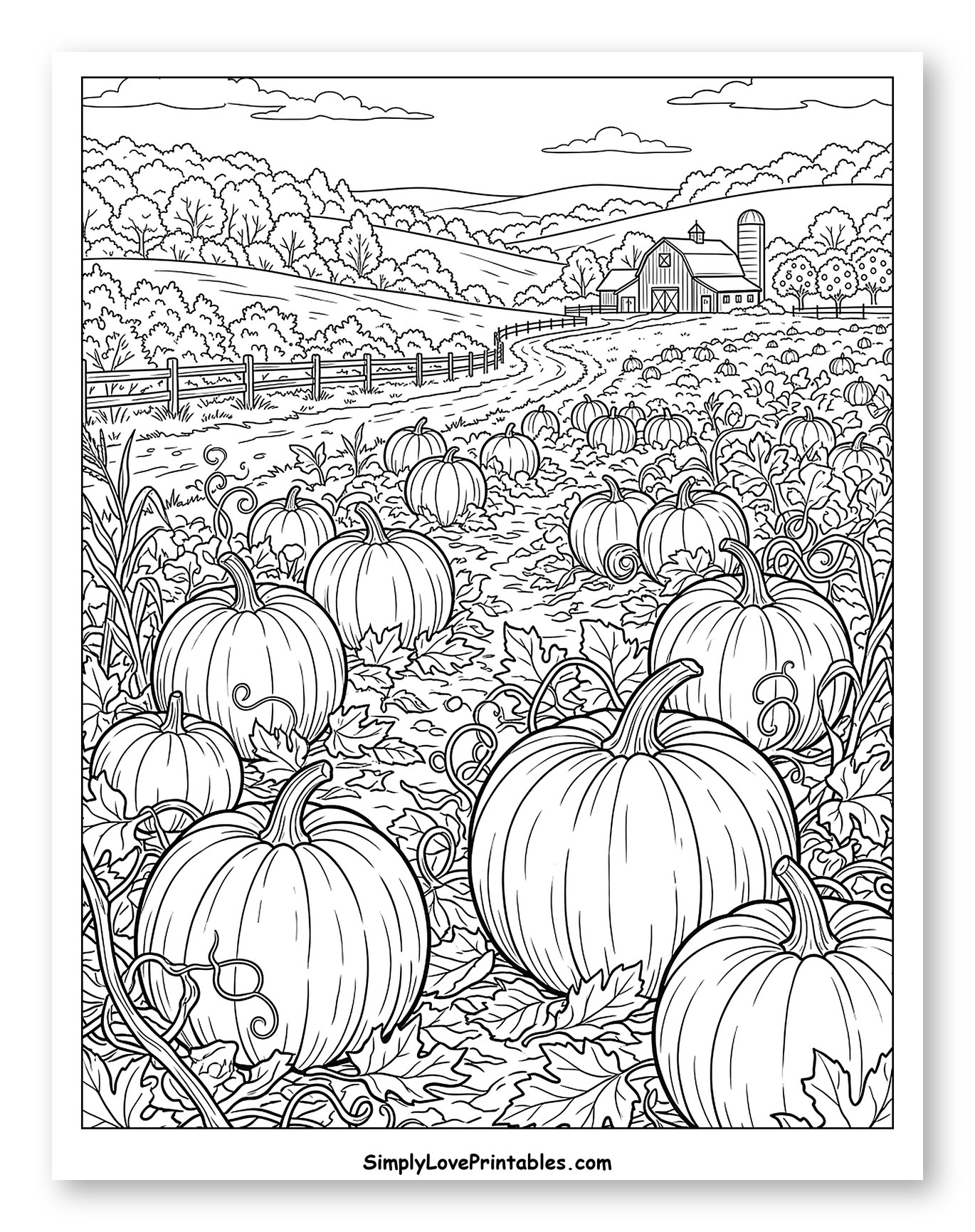 Scenic Autumn Pumpkin Patch and Barn