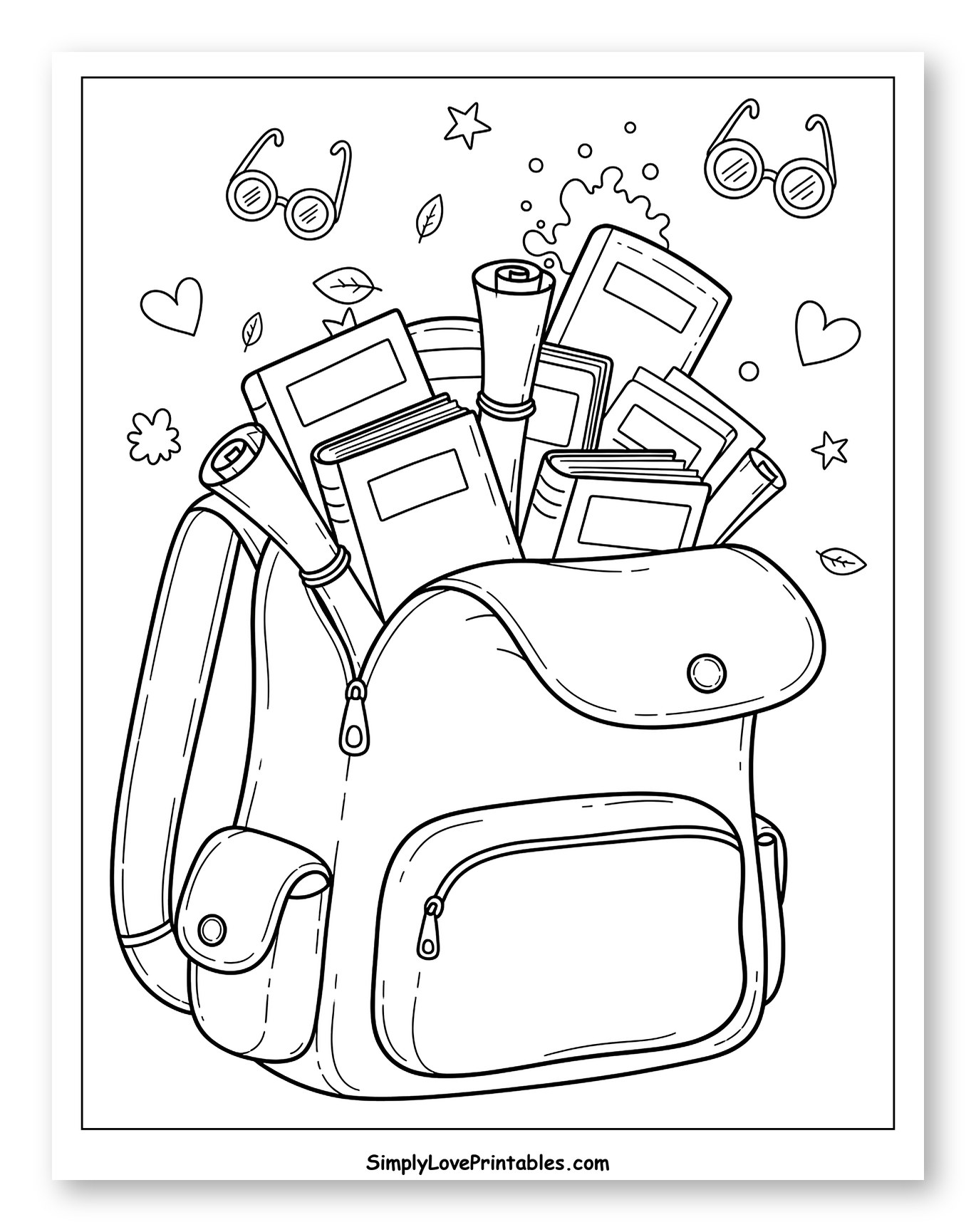 School Backpack Overflowing with Books and Supplies to Color for Adults
