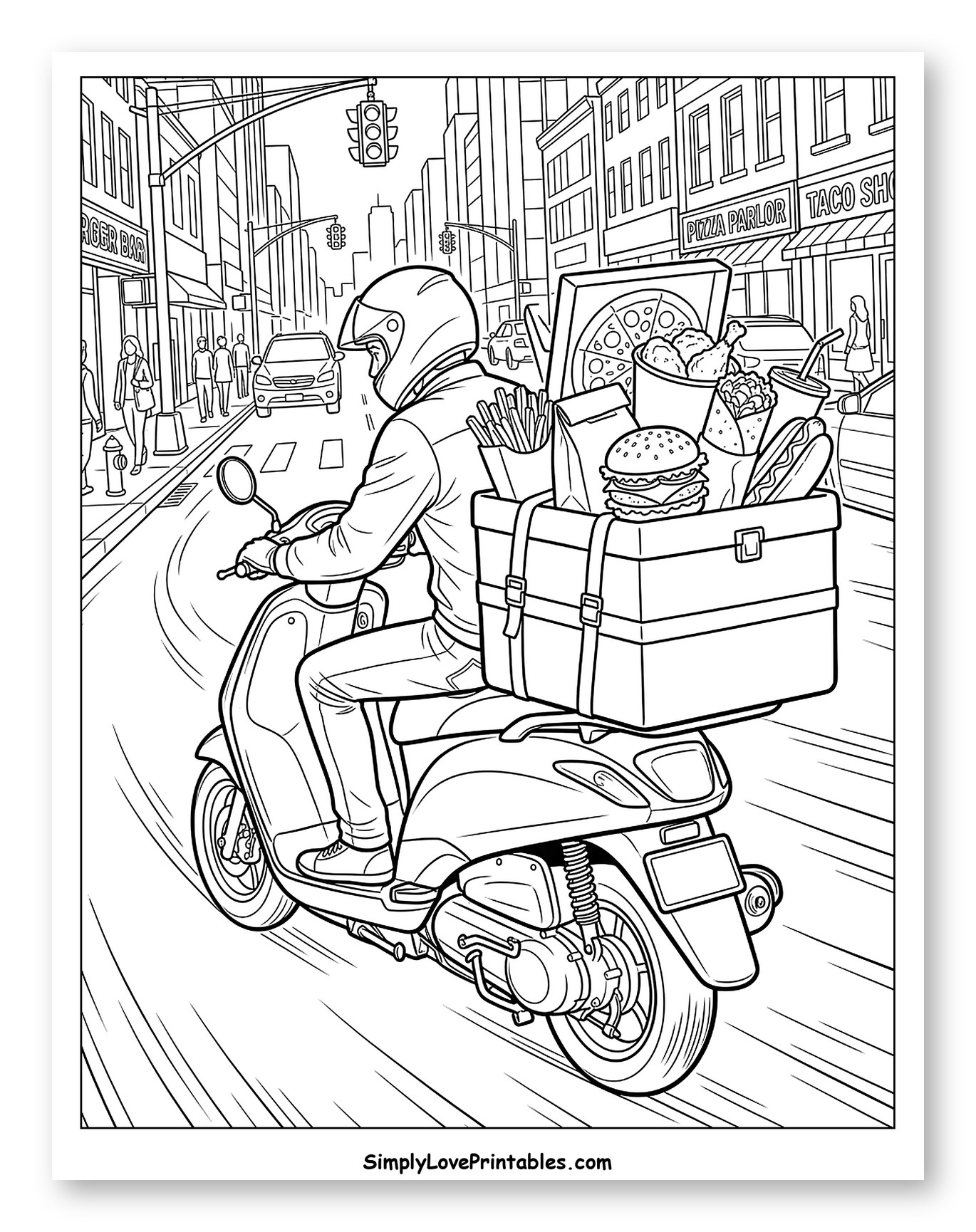 Scooter Delivering Fast Food in City Street