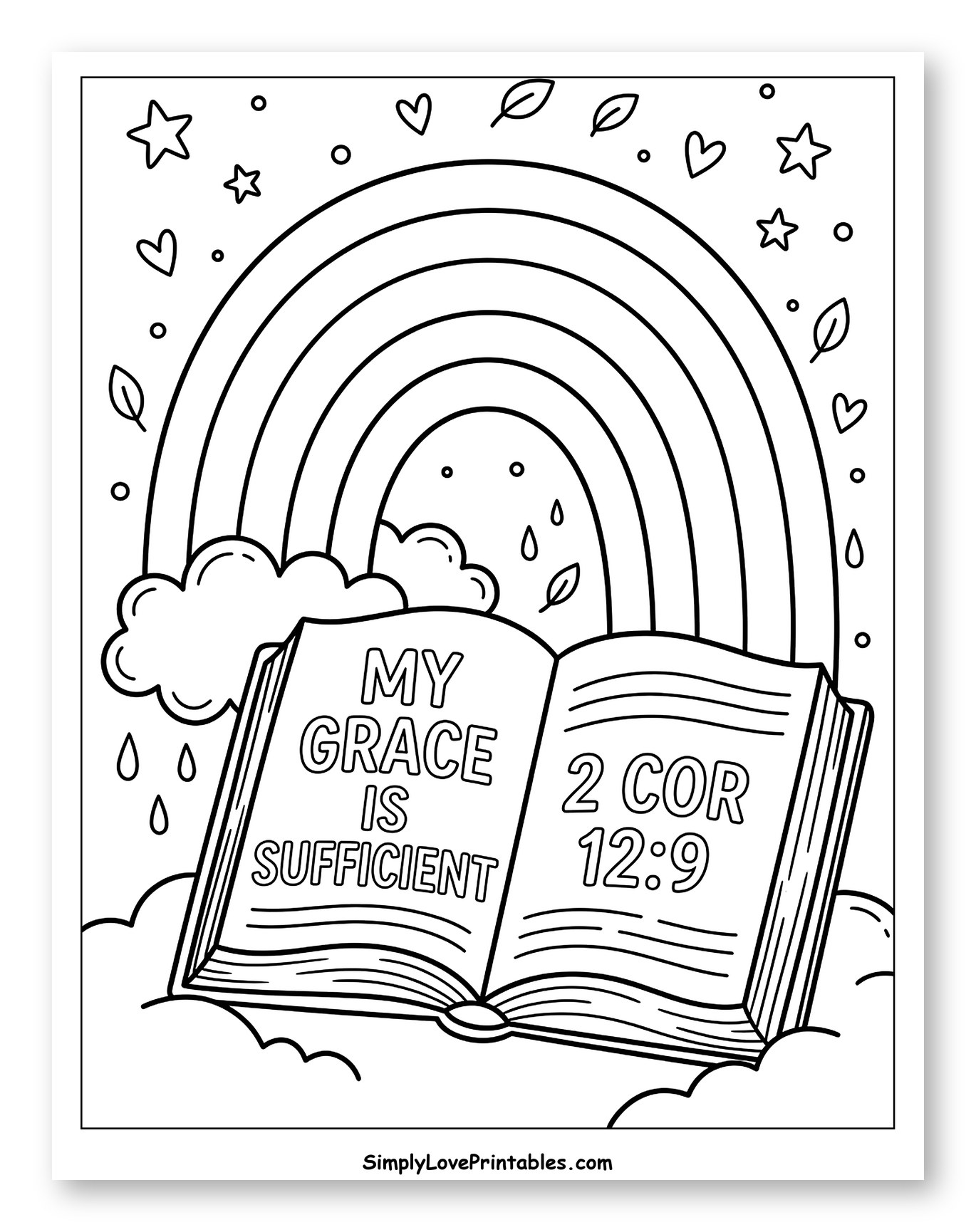 Scripture My Grace Is Sufficient Rainbow Coloring Sheet for Adults