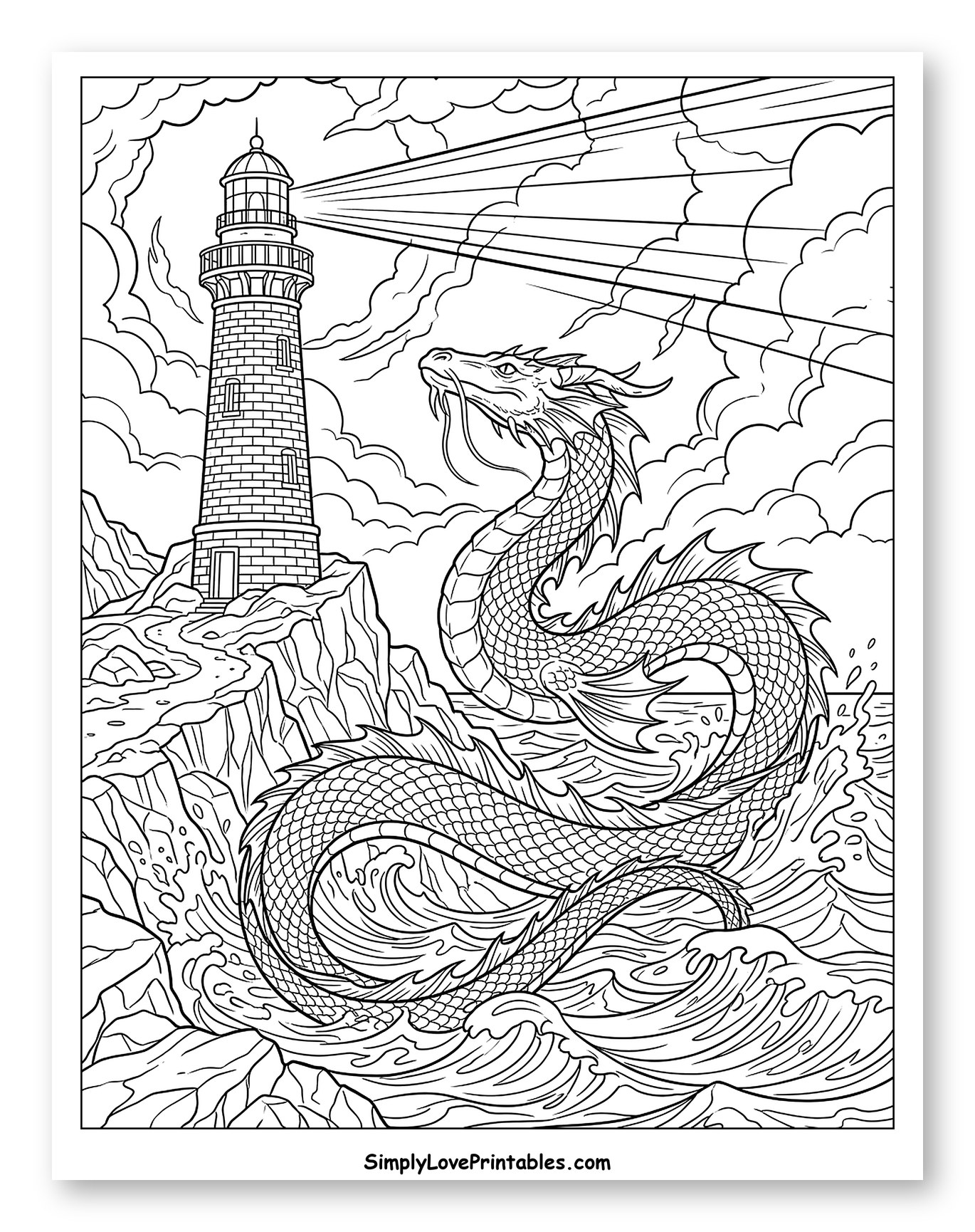 Sea Serpent and Lighthouse on a Stormy Coast