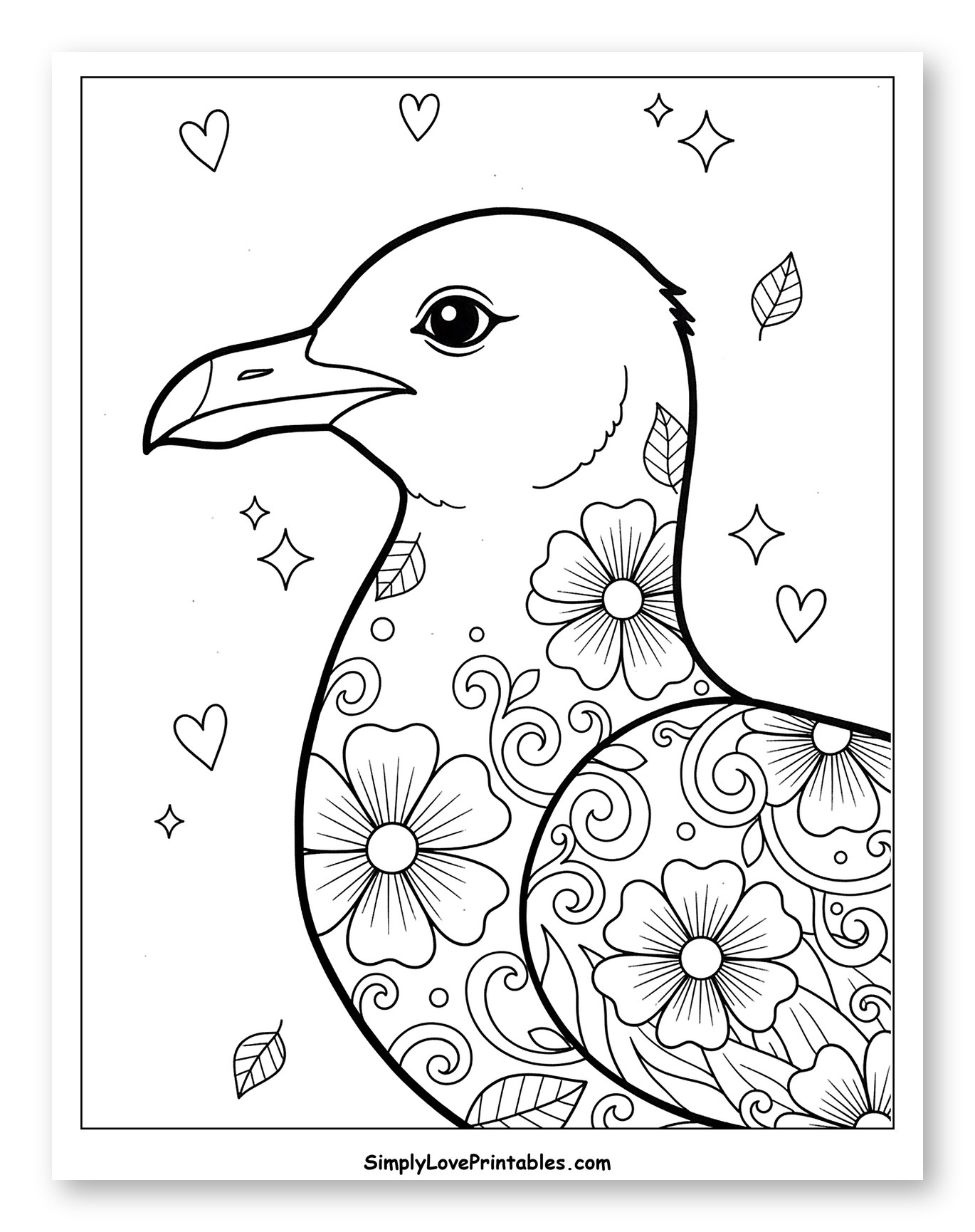 Seagull with Floral and Swirl Patterns