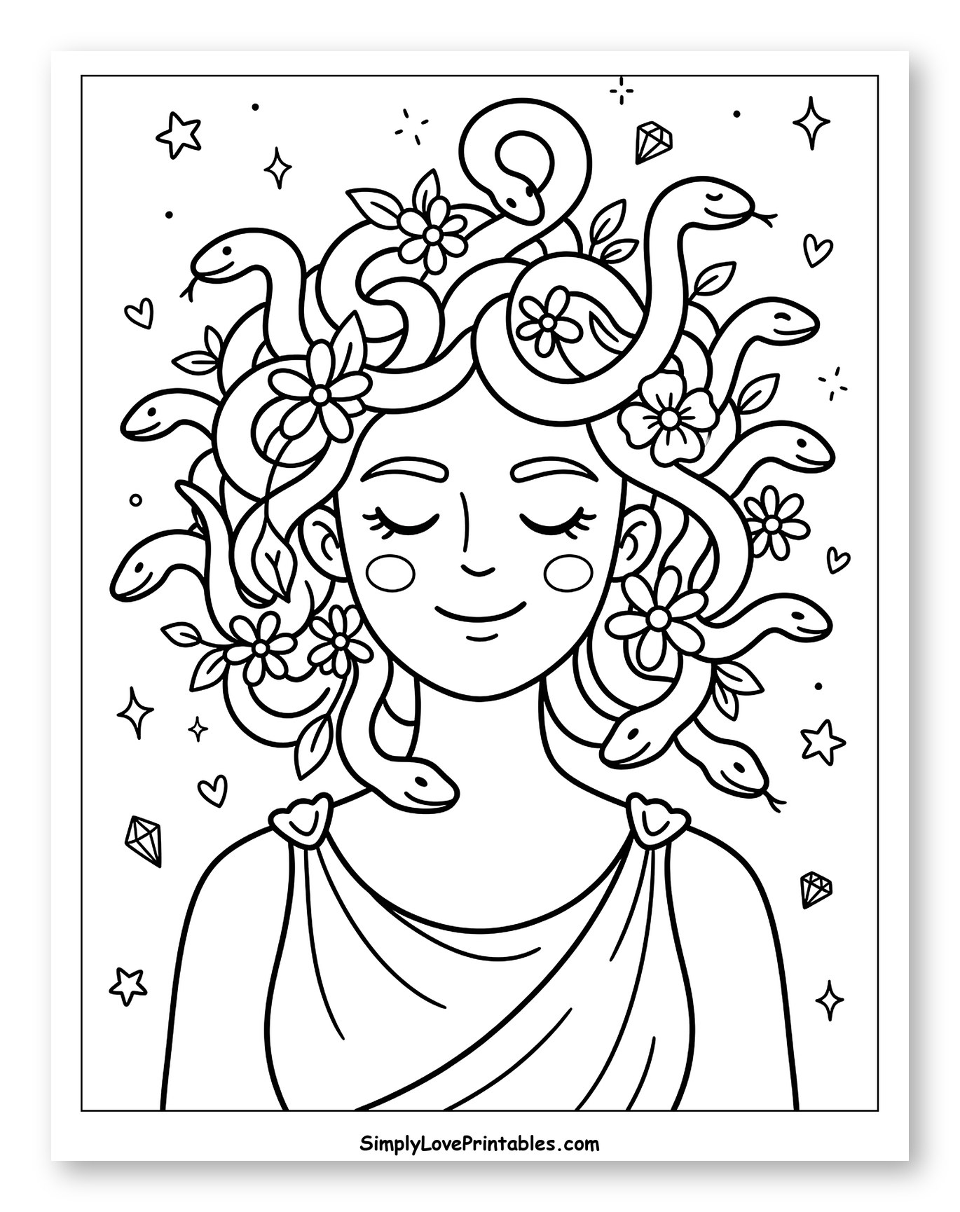Serene Medusa with Snakes and Flowers