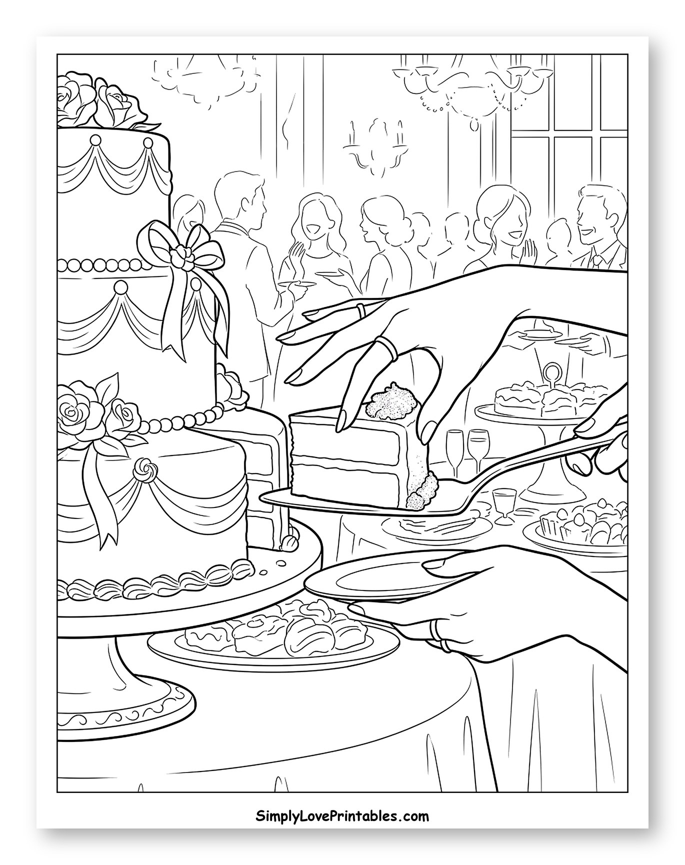 Serving Wedding Cake to Guests Coloring Page