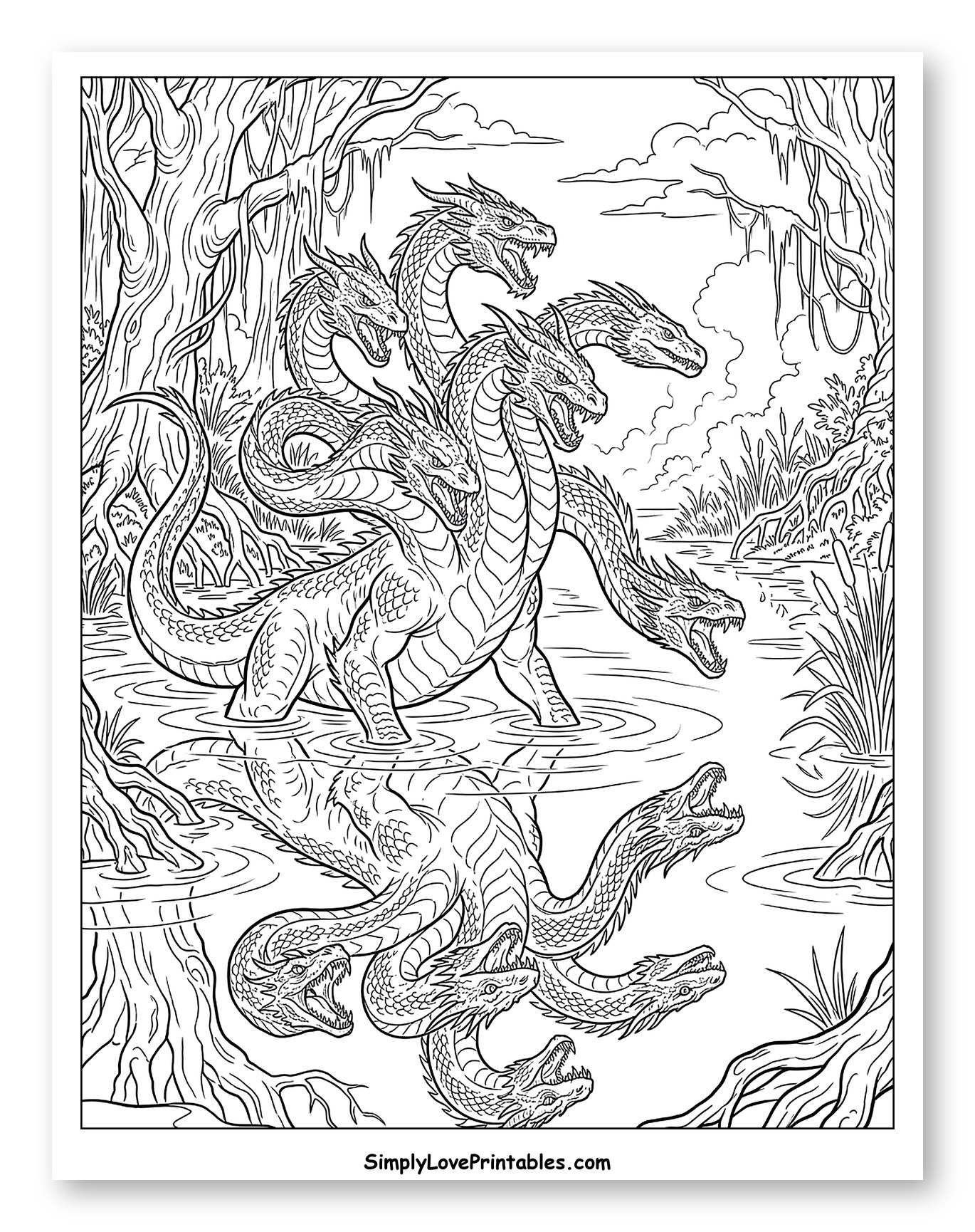 Seven-Headed Hydra Reflected in Swampland Water
