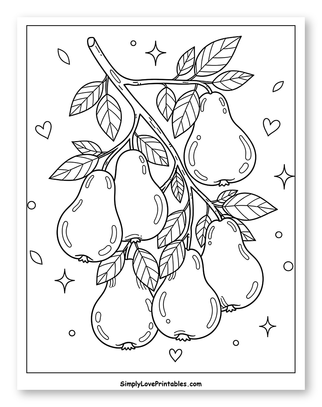 Seven Pears on a Fruiting Branch Coloring Sheet for Adults