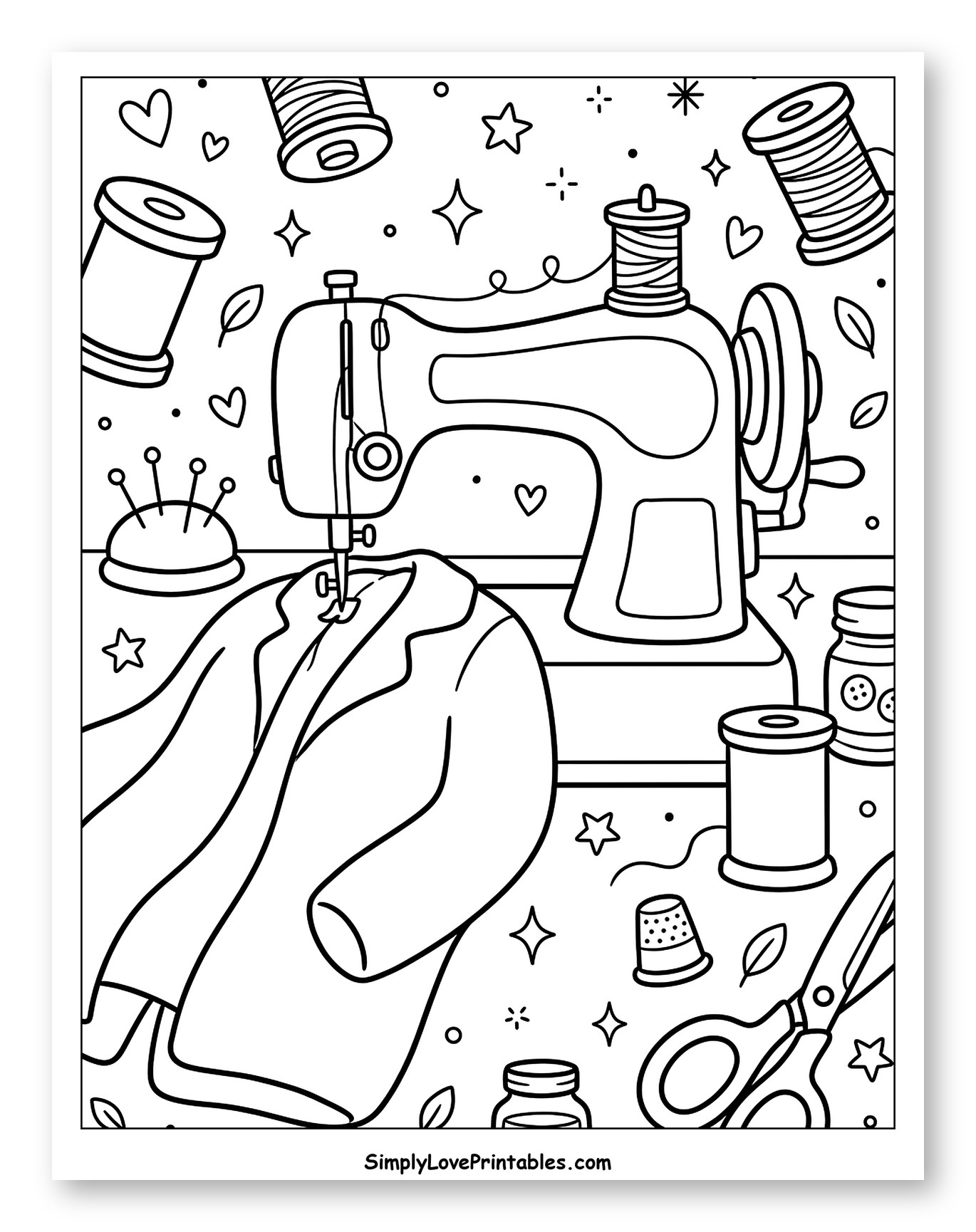 Sewing Machine and Coat with Supplies to Color for Adults