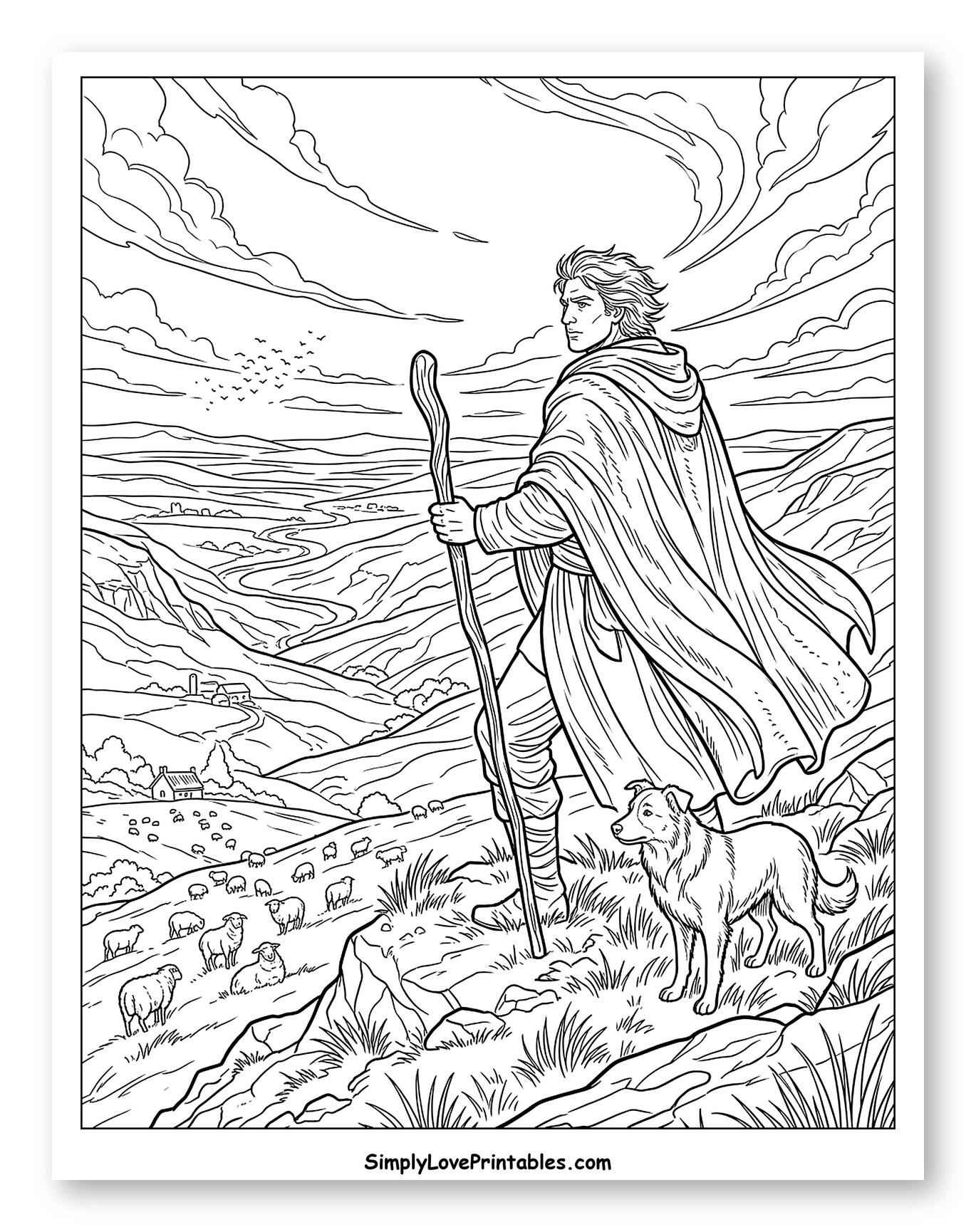 Shepherd and Dog Overlooking a Valley