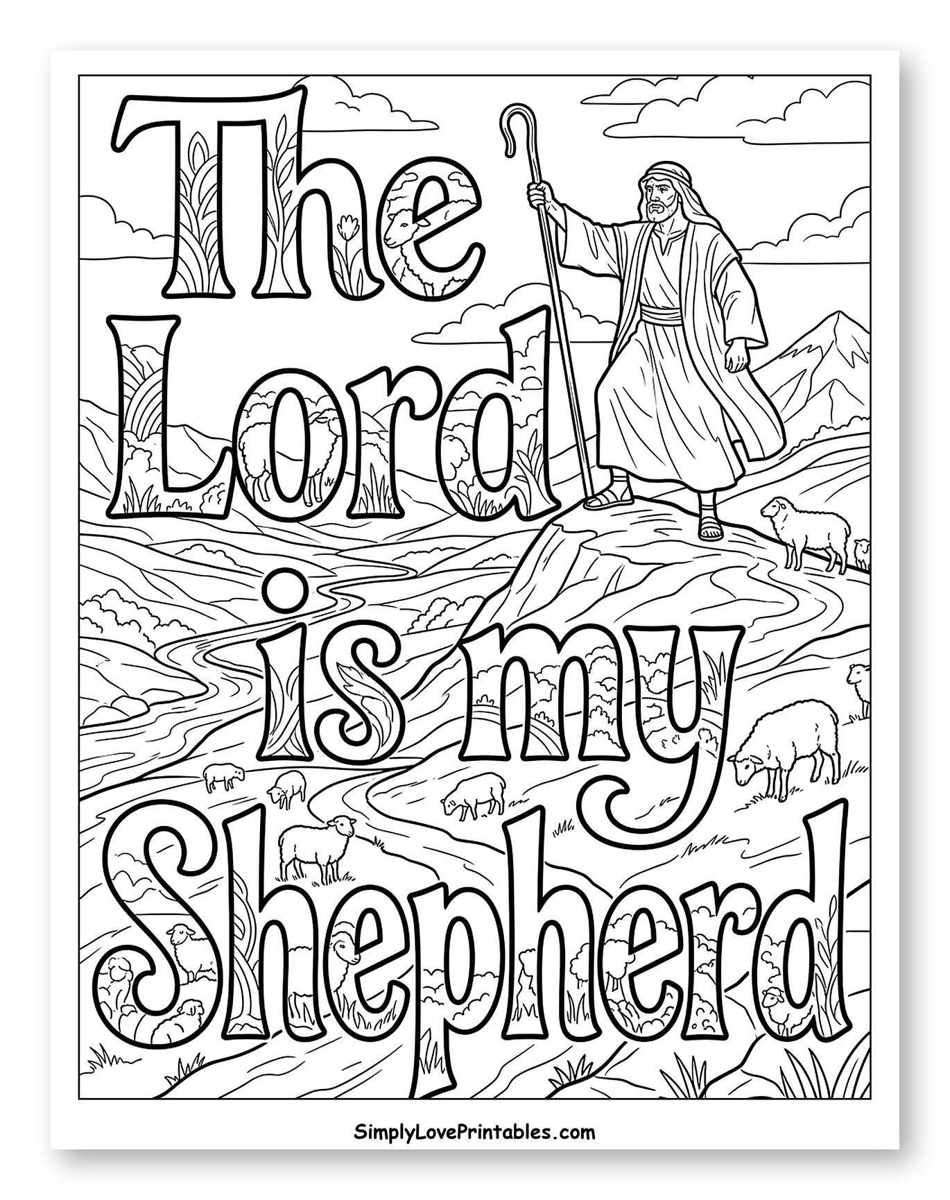 Shepherd and Sheep with Psalm 23 Verse