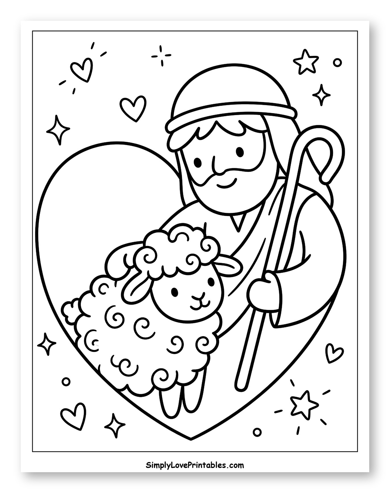 Shepherd Gently Holding Lamb in Heart
