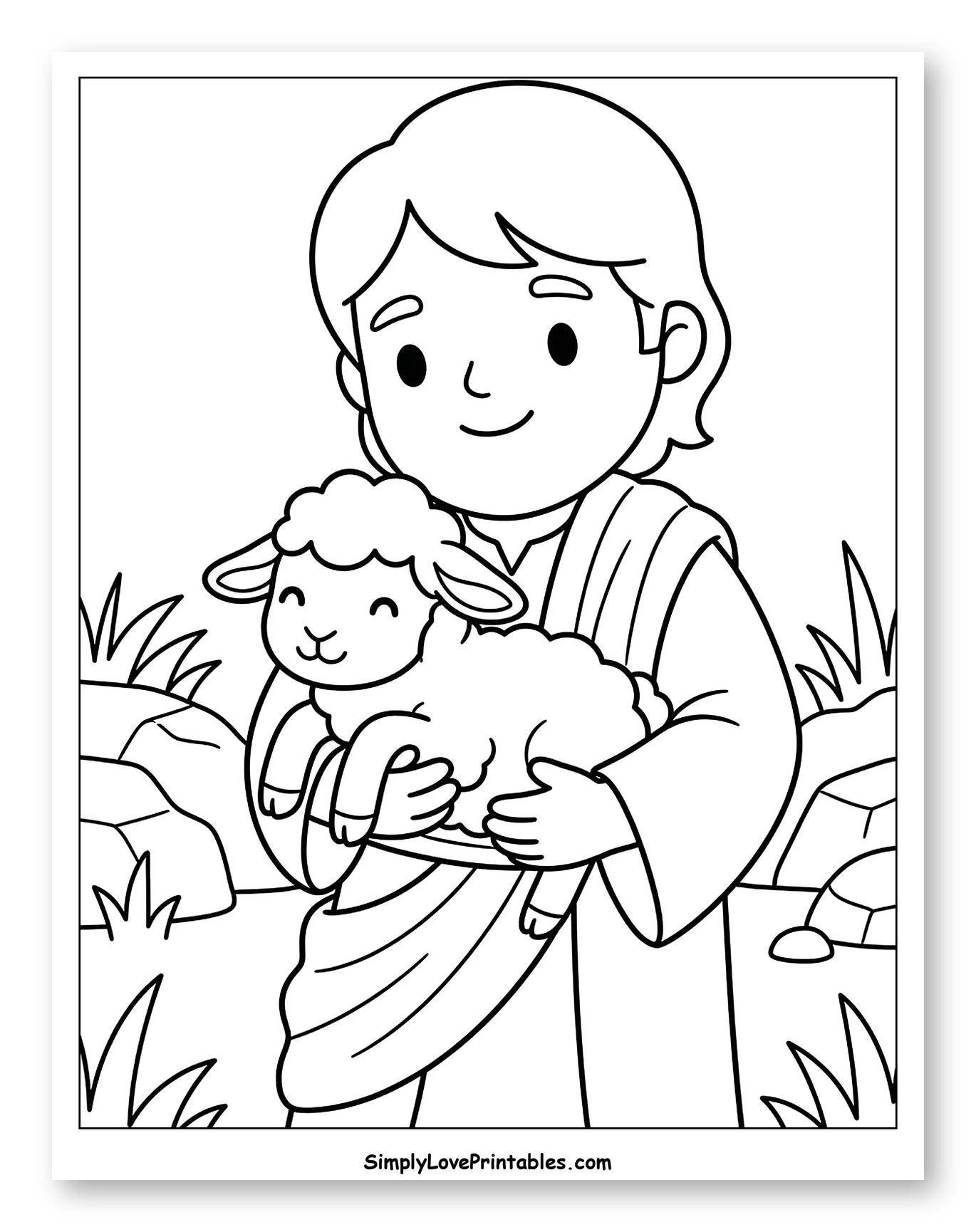 Shepherd Holding a Gentle Lamb Coloring Page for Kids