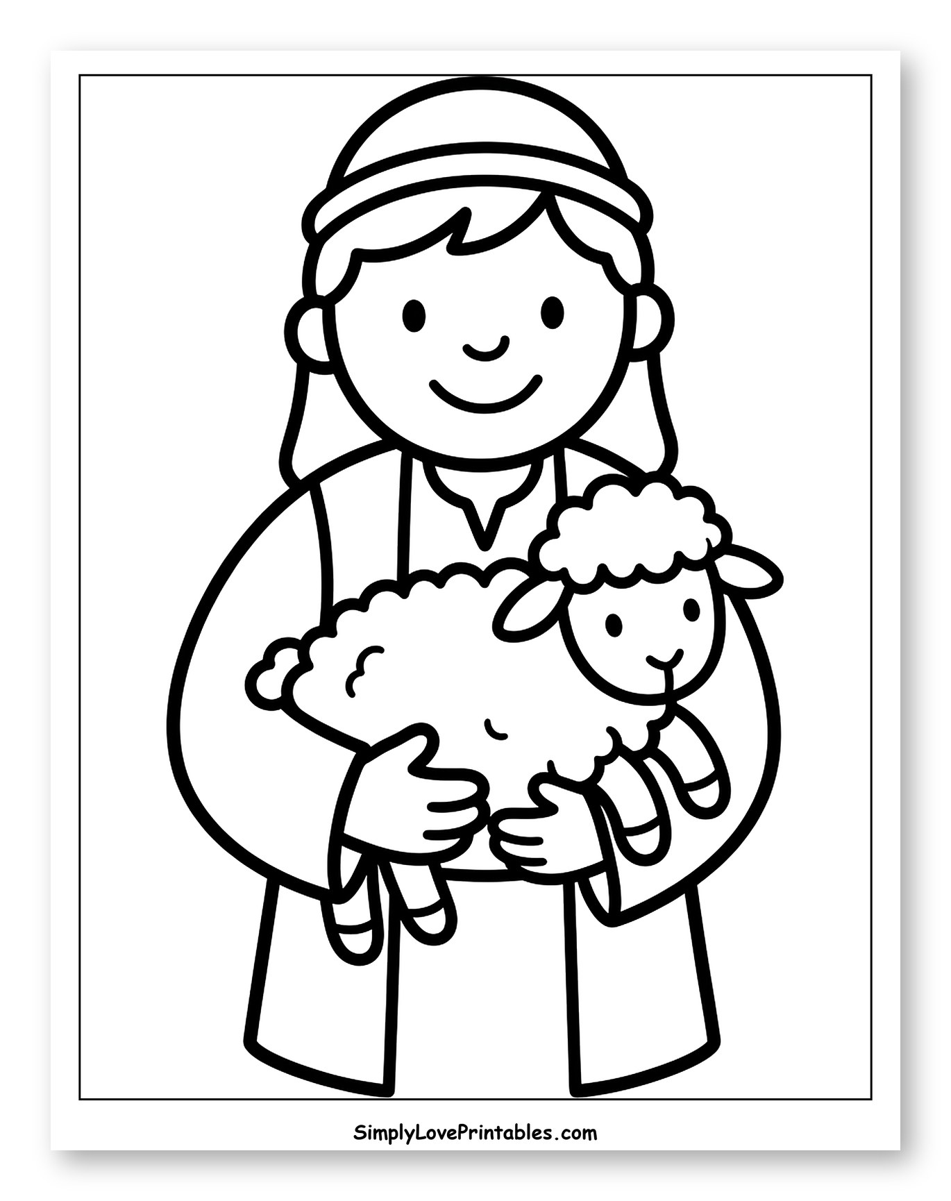 Shepherd Holding a Gentle Lamb Coloring Page for Toddlers