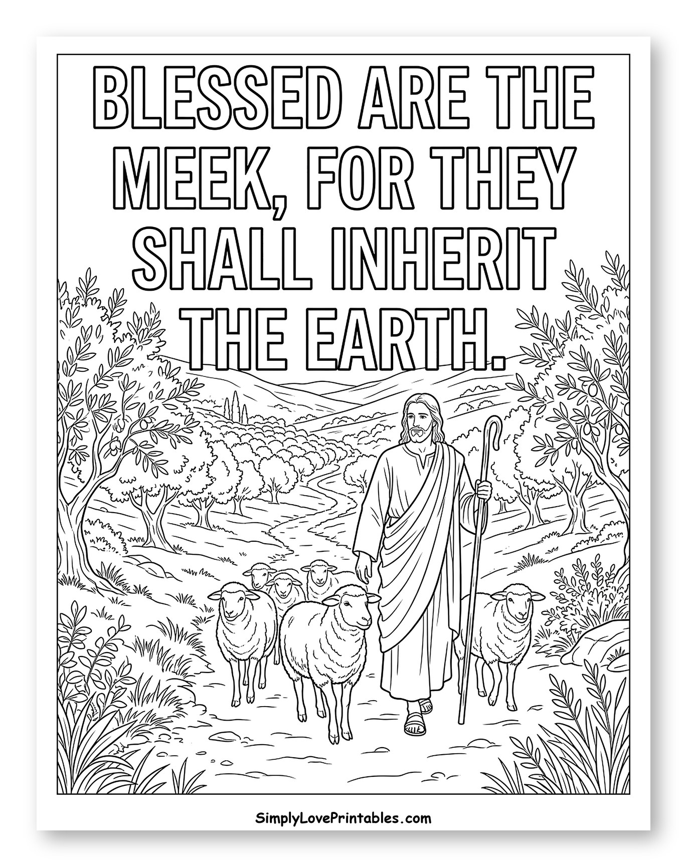Shepherd Jesus and His Flock to Color