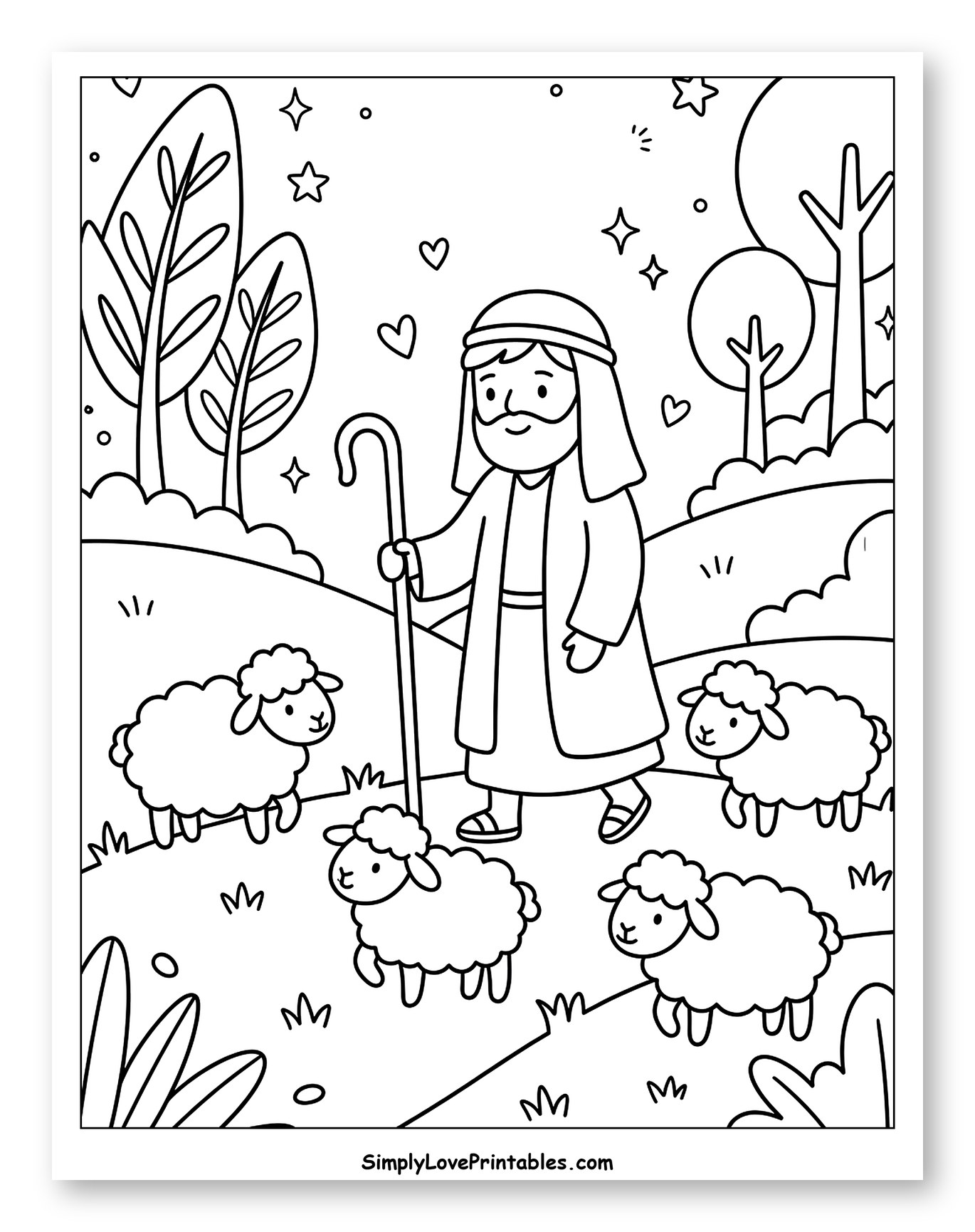 Shepherd Leading His Sheep in a Field
