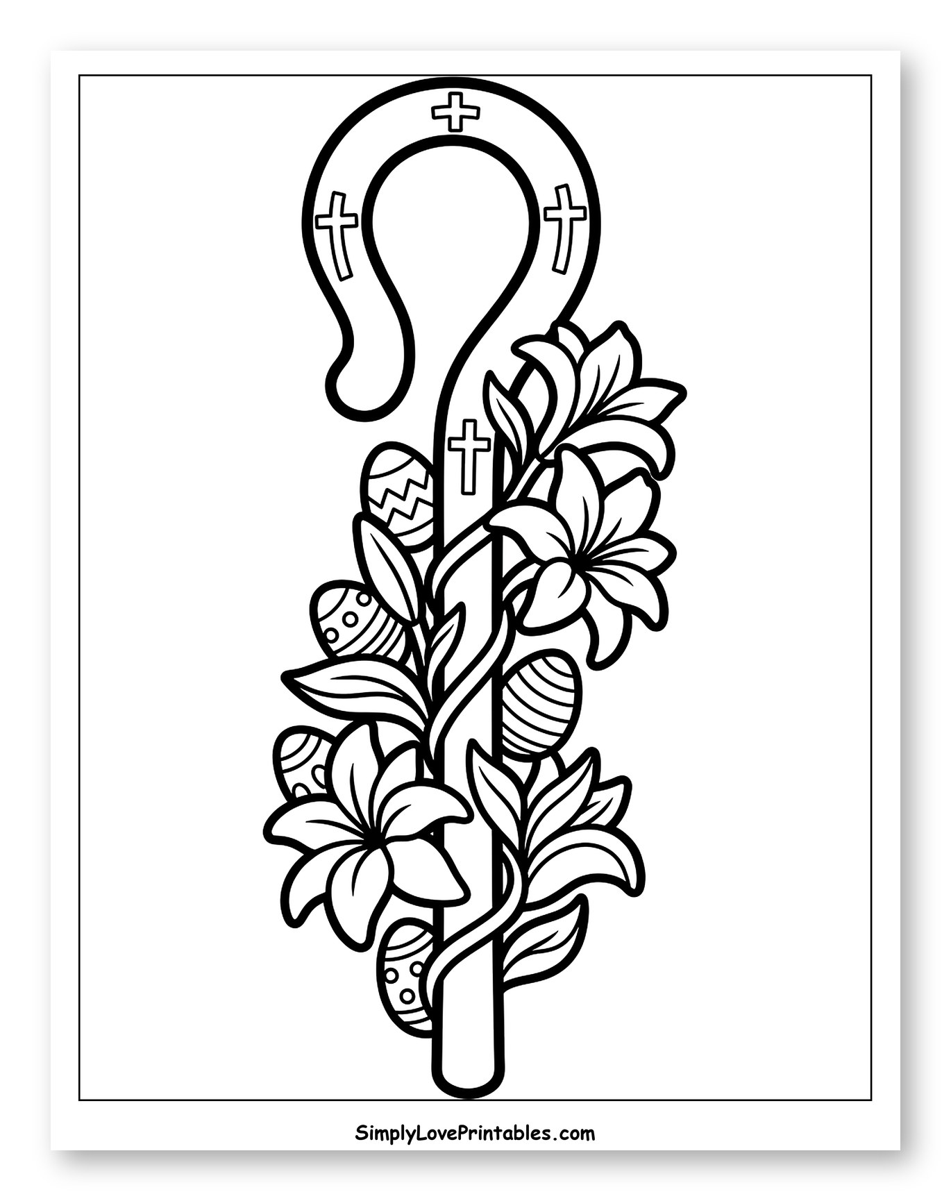 Shepherd's Crook Adorned with Lilies and Easter Eggs