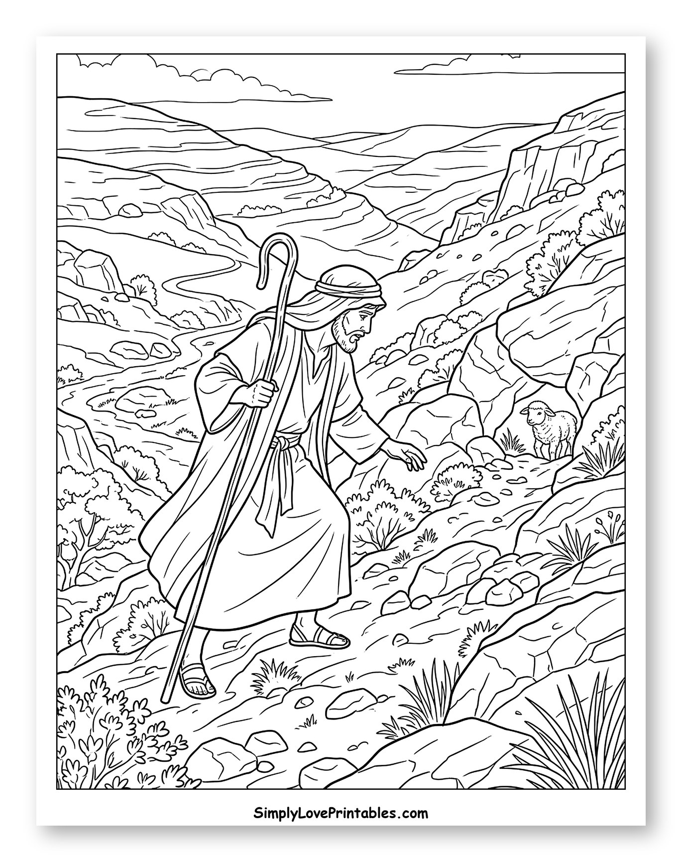 Shepherd Searching for a Lost Lamb to Color