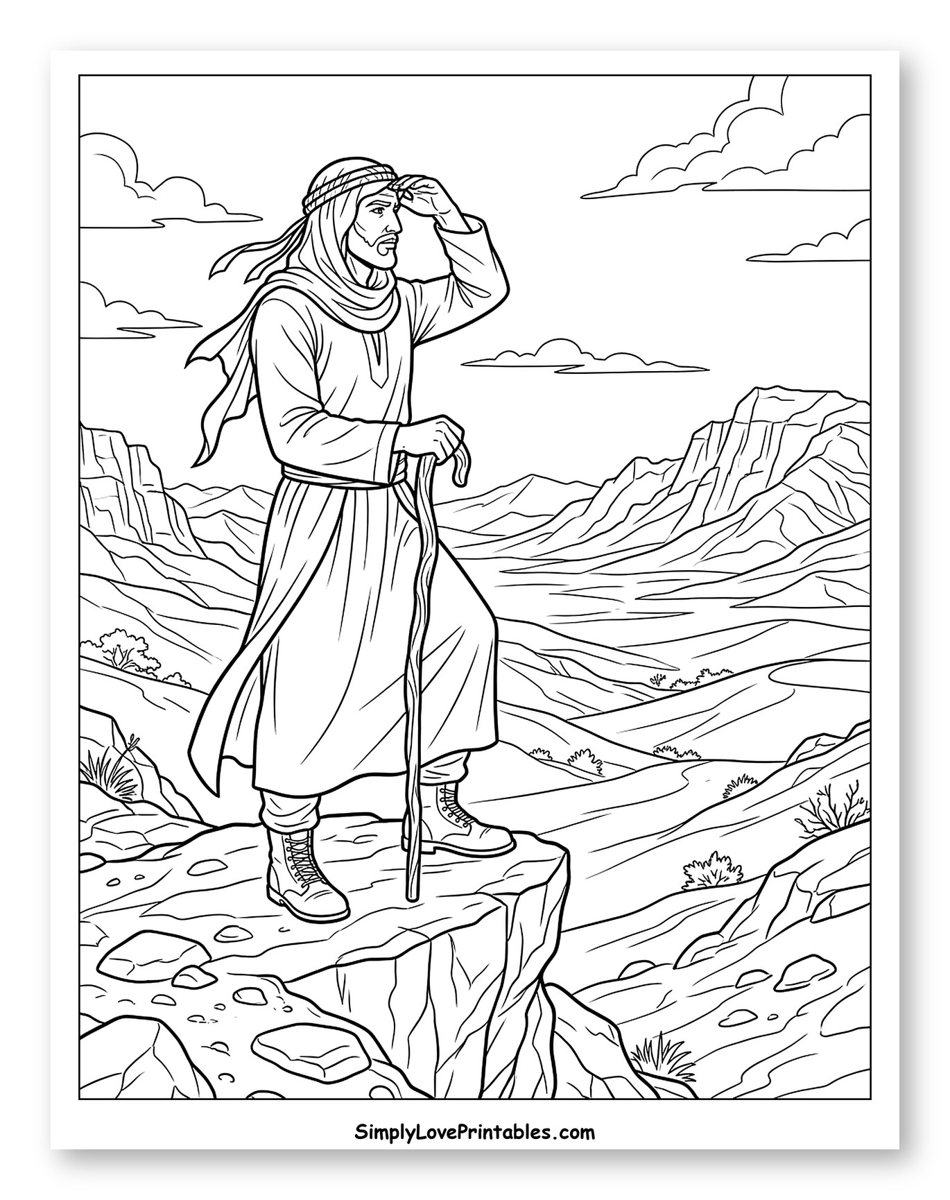 Shepherd Standing on Cliff Overlooking Valley