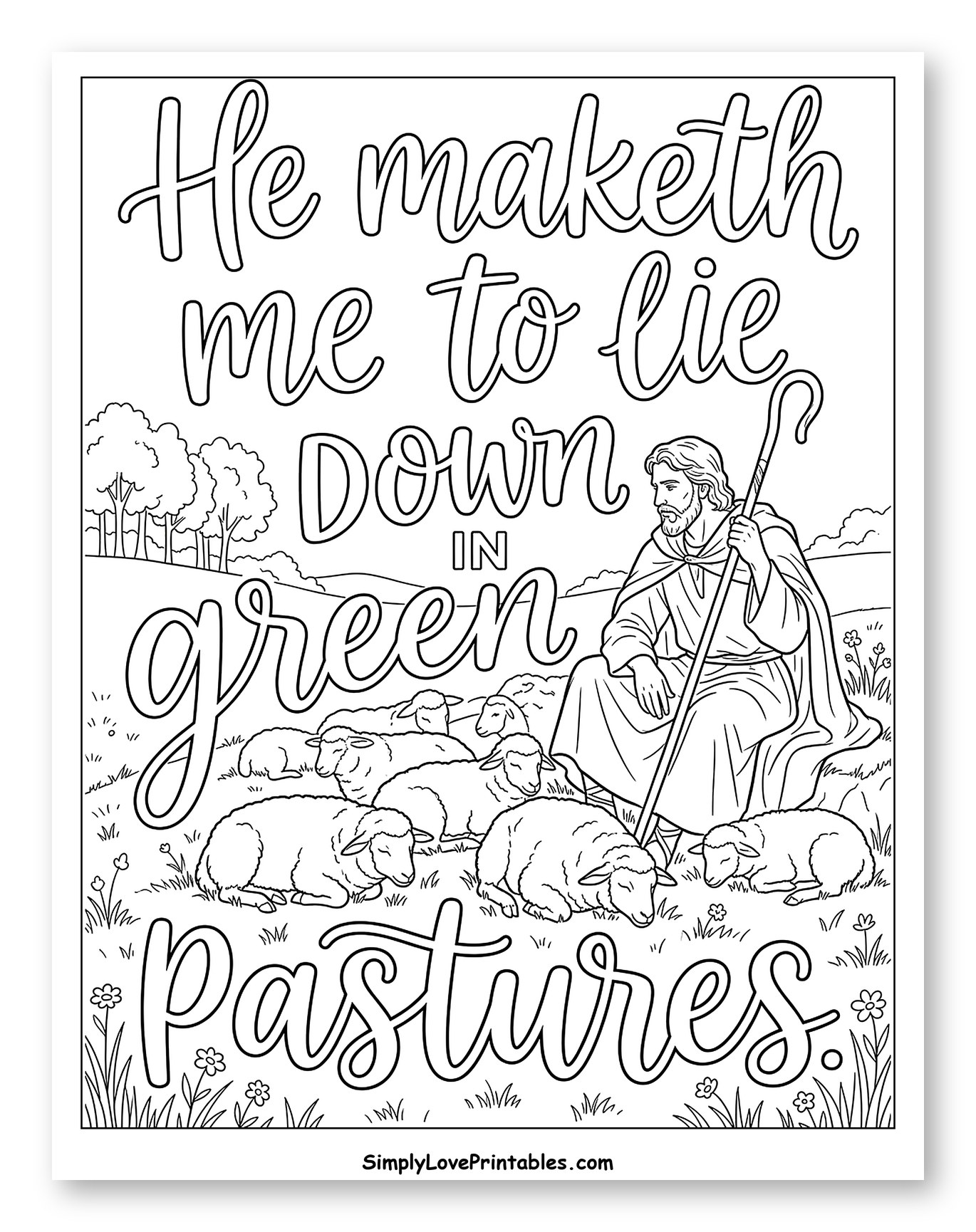 Shepherd with Sheep in Green Pastures