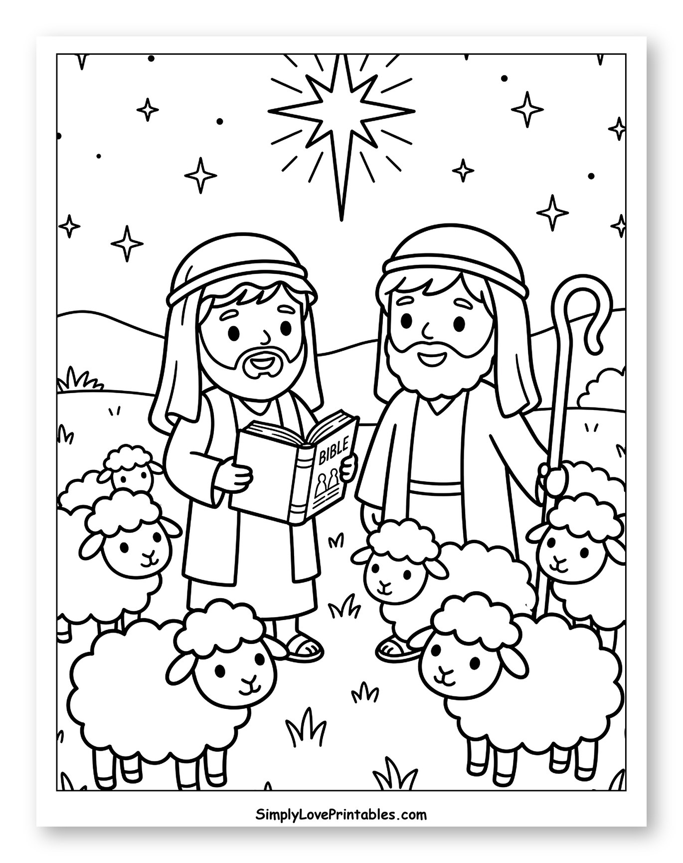 Shepherds Reading the Bible with Sheep