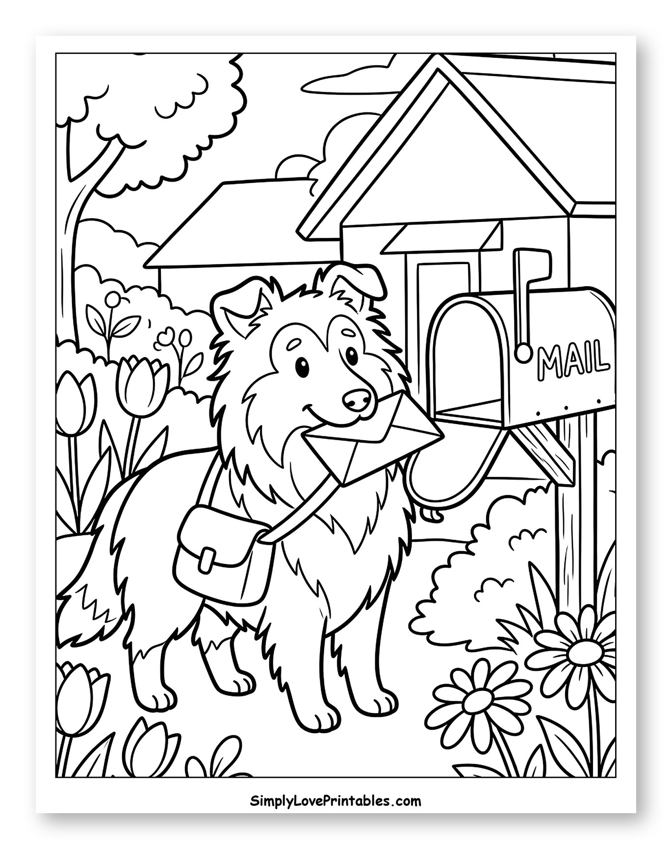 Shetland Sheepdog Delivering Mail to Color for Kids
