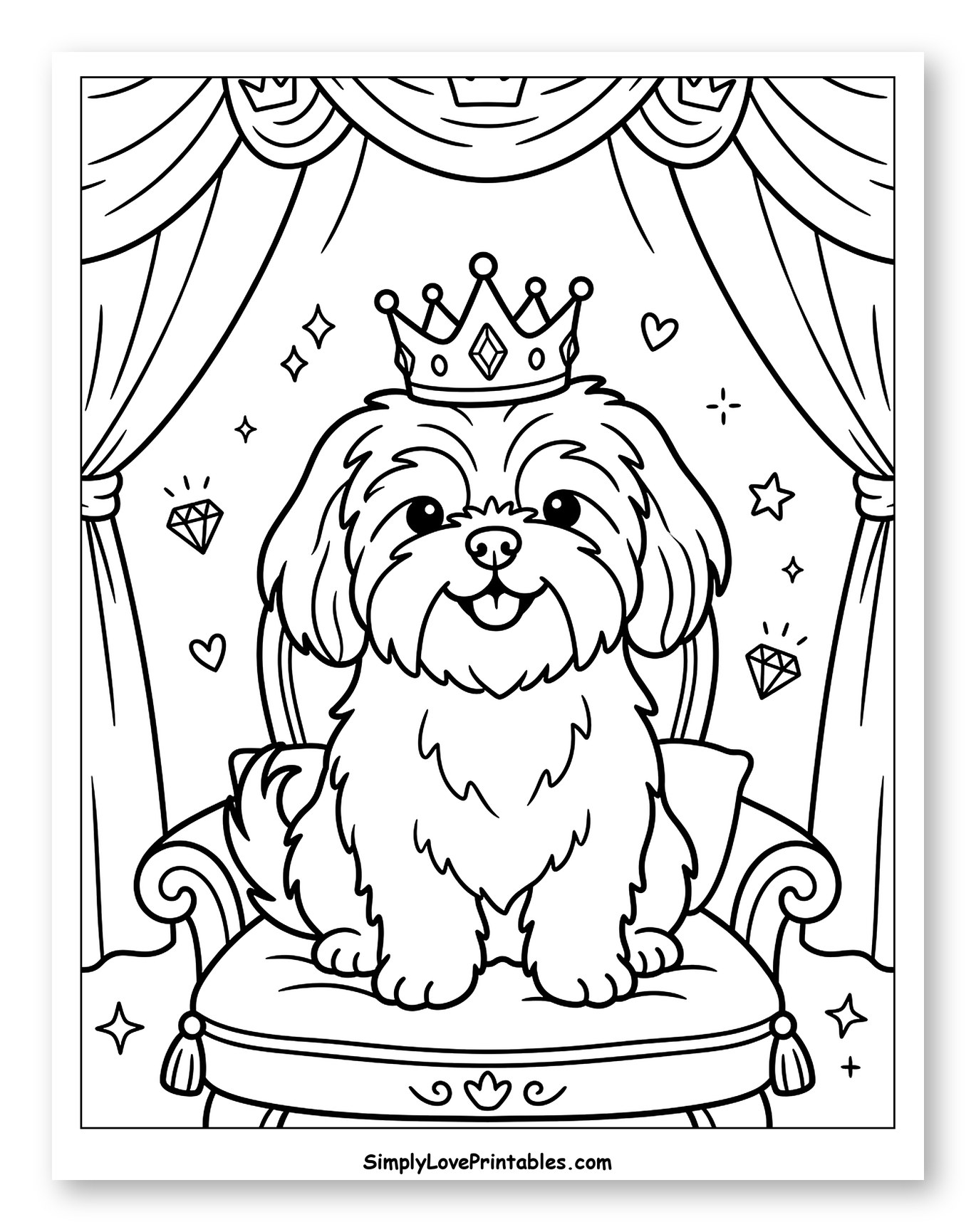 Shih Tzu Dog with Crown on Royal Chair