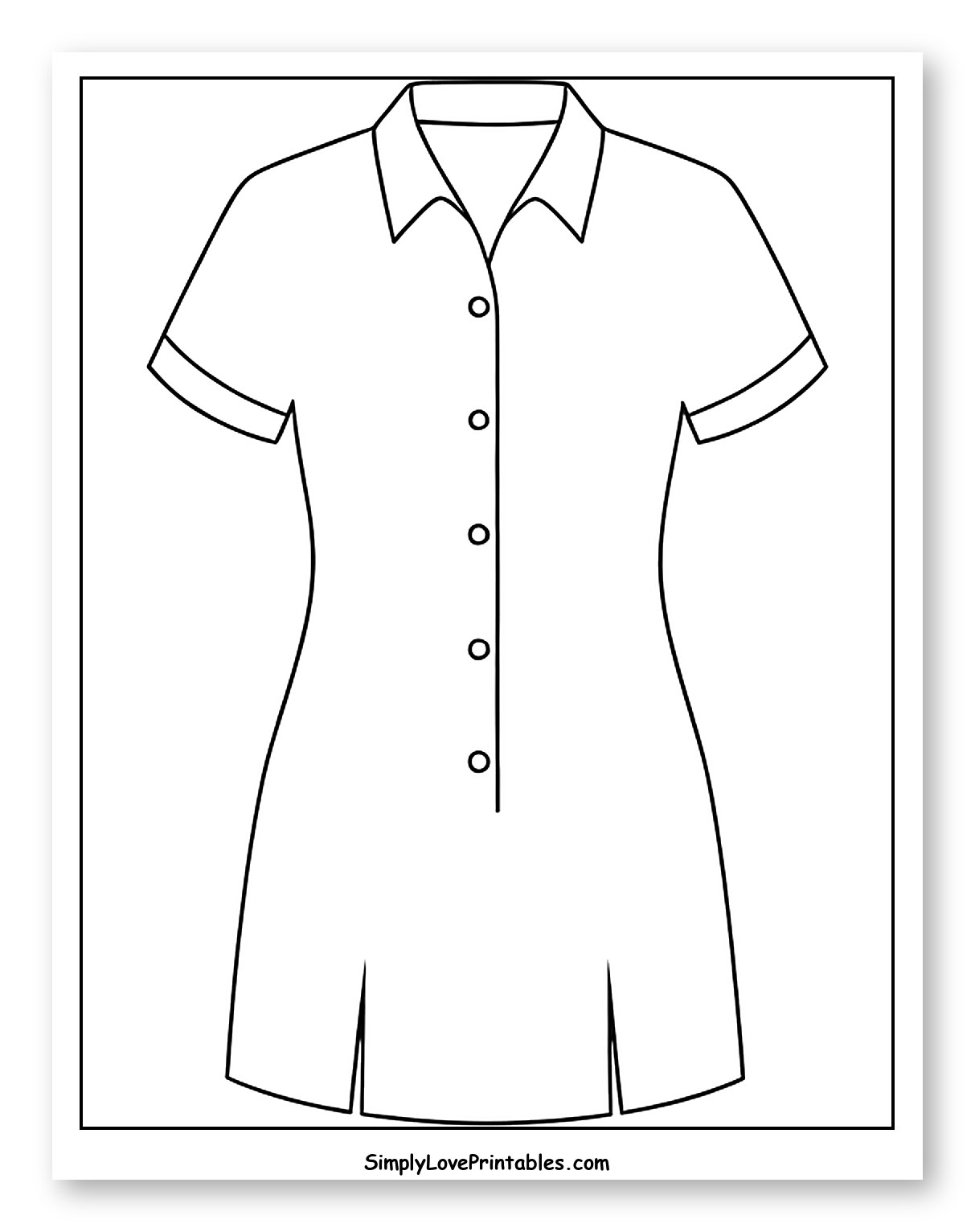 Short-Sleeved Collared Dress with Front Buttons