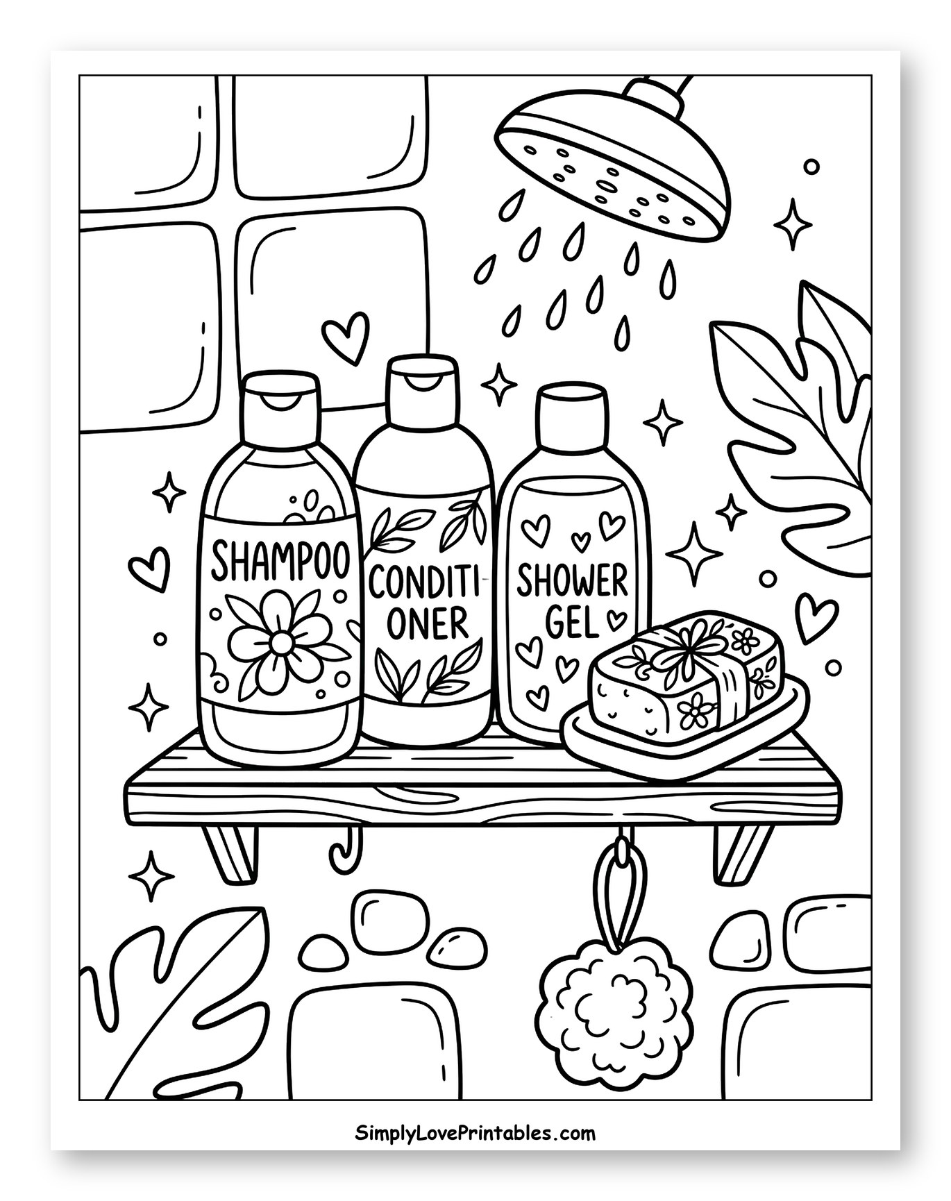 Shower Essentials on a Wooden Shelf