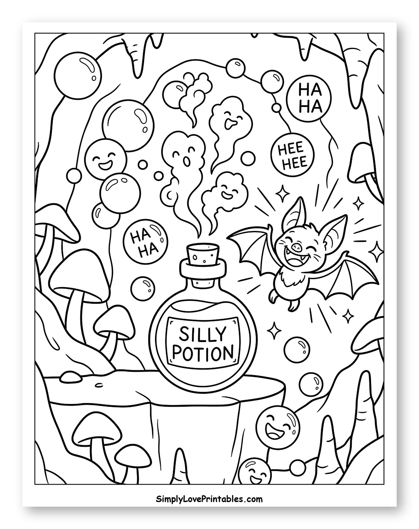 Silly Potion Bottle in a Cave with a Laughing Bat