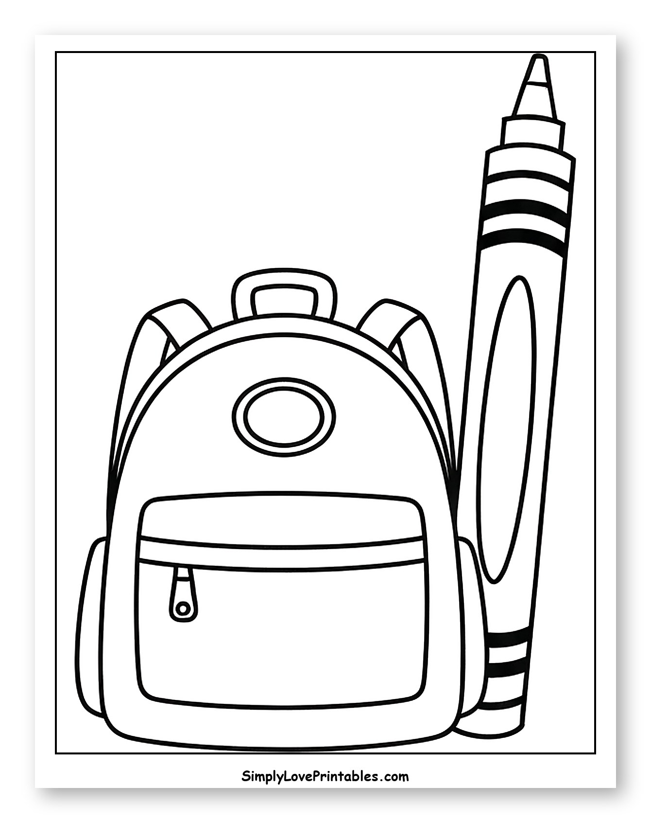 Simple Backpack with a Crayon Coloring Page for Toddlers