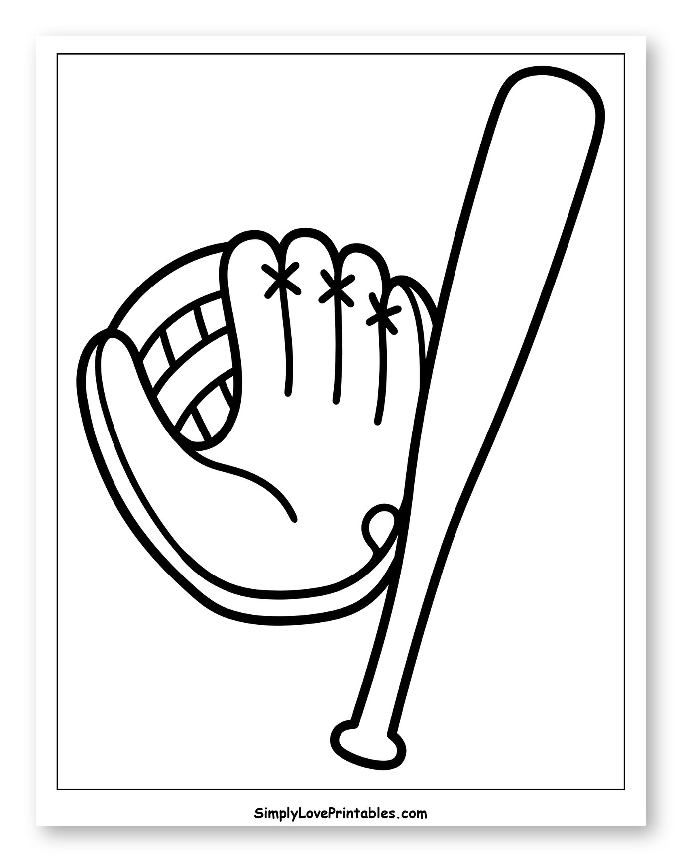 Simple Baseball Glove and Bat Outline Coloring Sheet for Toddlers