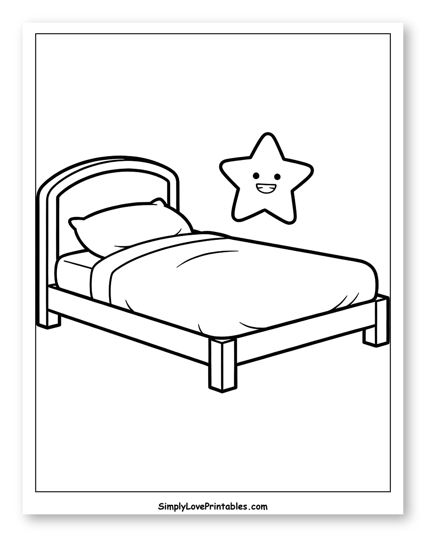 Simple Bed with Smiling Star Coloring Page for Toddlers