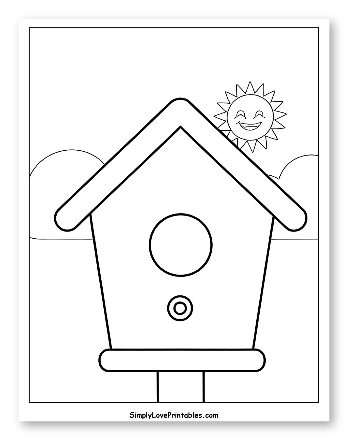 Simple Birdhouse with Happy Sun and Clouds