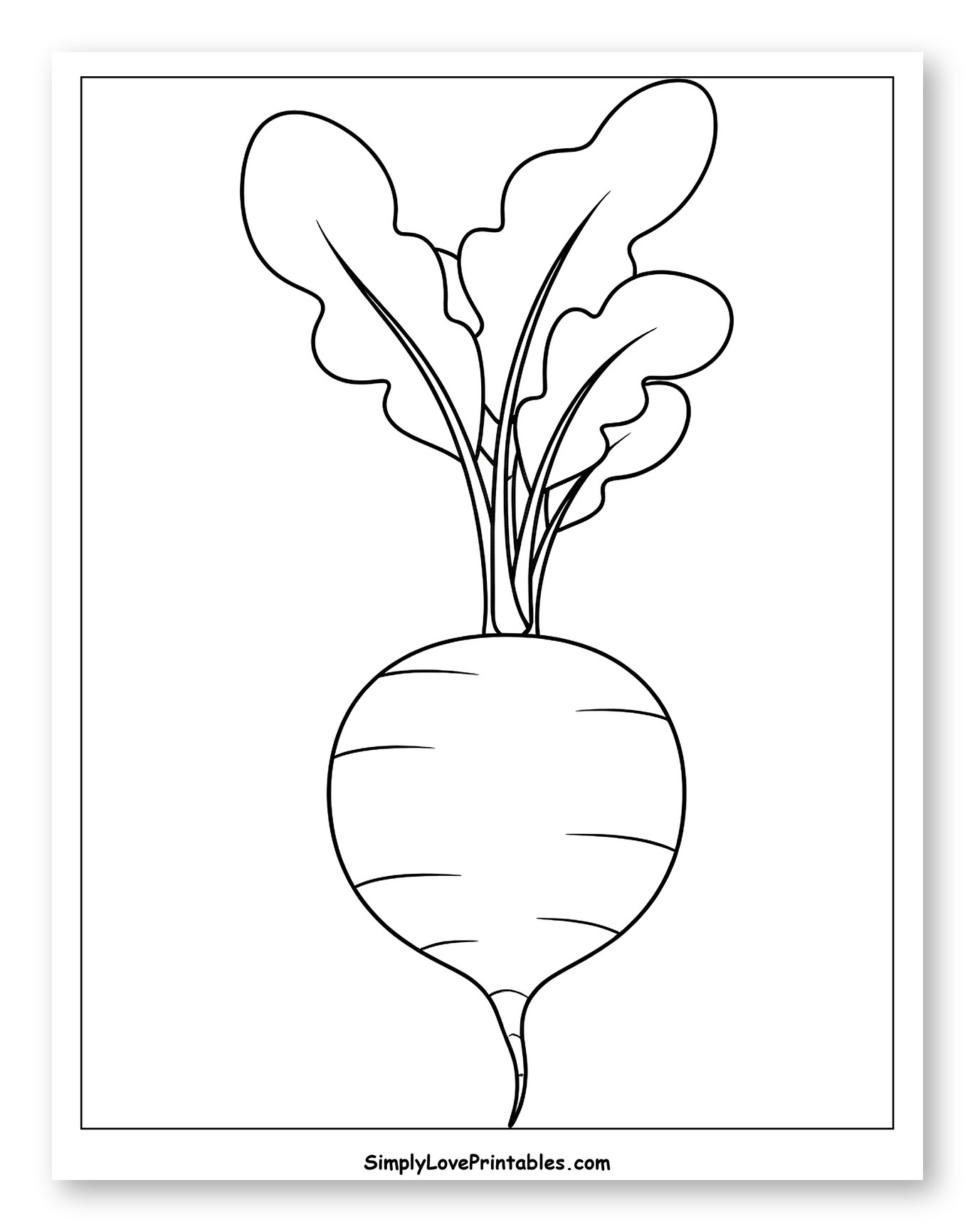 Simple Cartoon Radish with Green Leaves Coloring Page for Toddlers