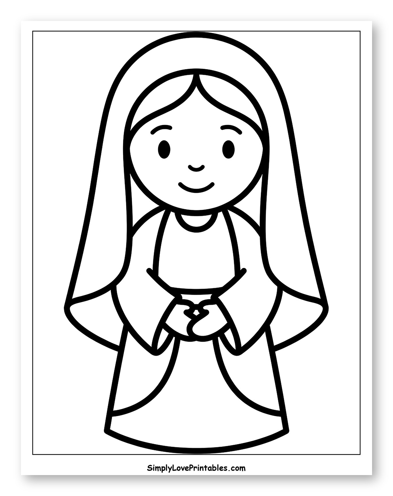 Simple Cartoon Virgin Mary Figure Coloring Page for Toddlers