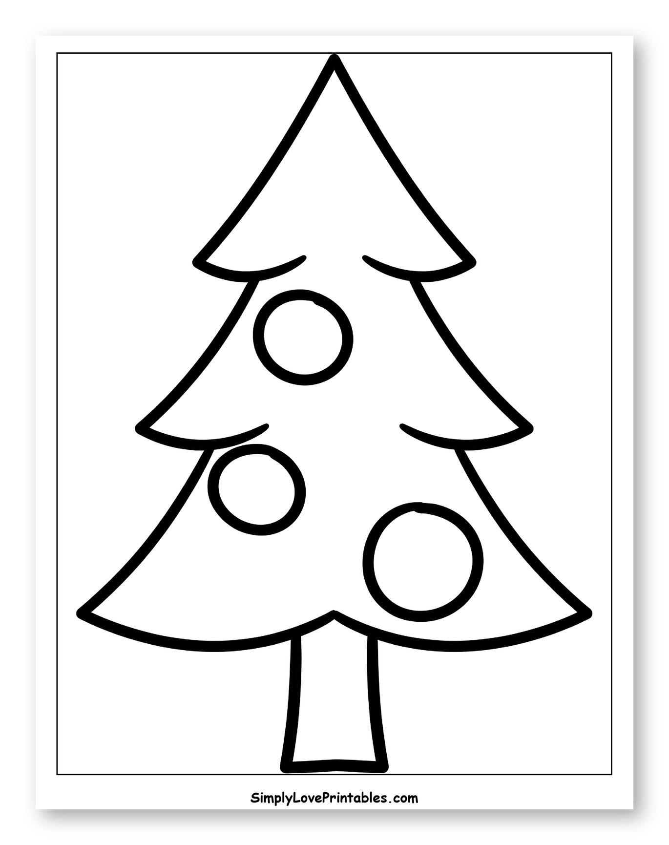 Simple Christmas Tree with Three Ornaments to Color for Toddlers