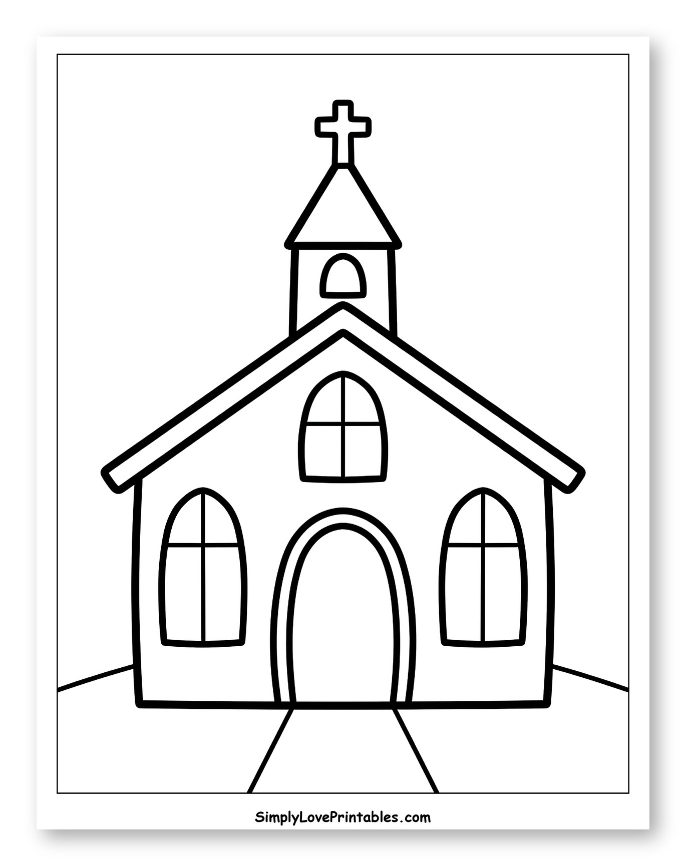 Simple Church Building with a Cross to Color for Toddlers