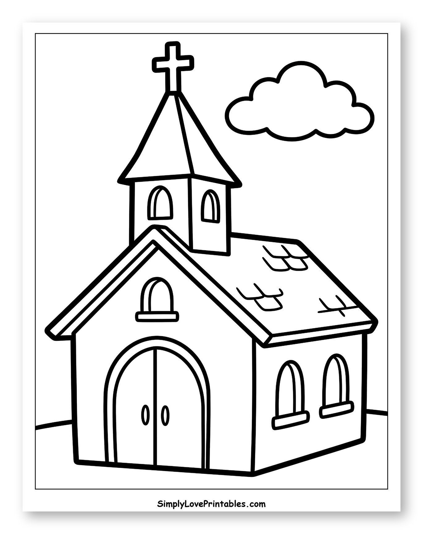 Simple Church Building with Cross and Cloud