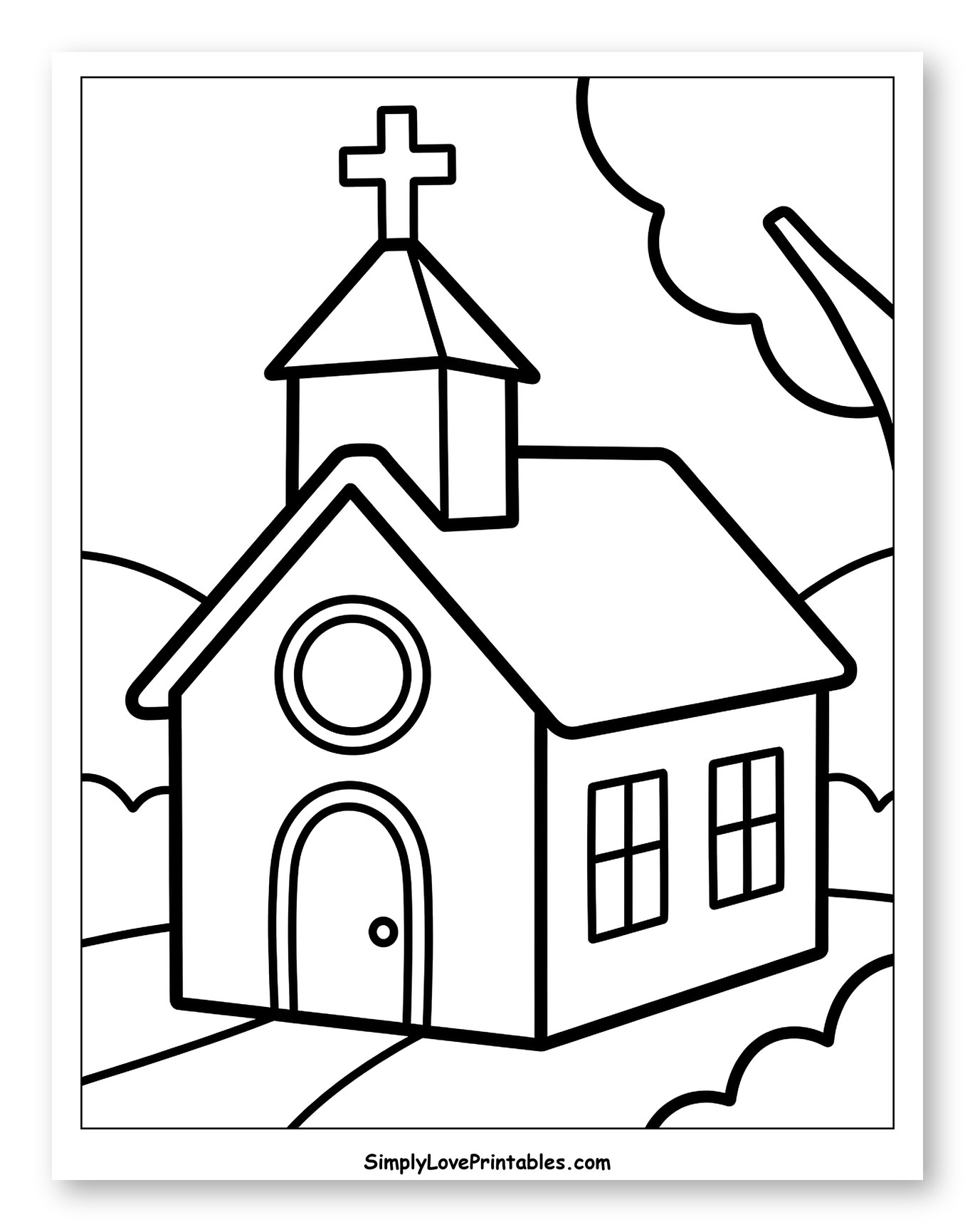 Simple Church Building with Cross and Path