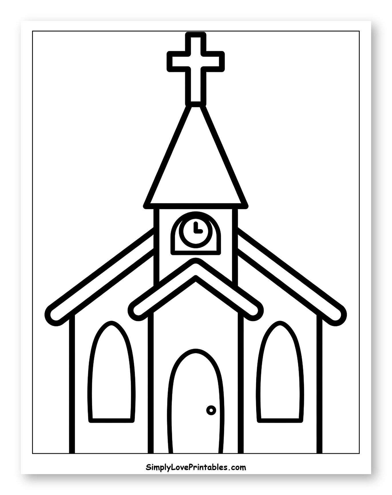 Simple Church Building with Steeple and Cross to Color for Toddlers