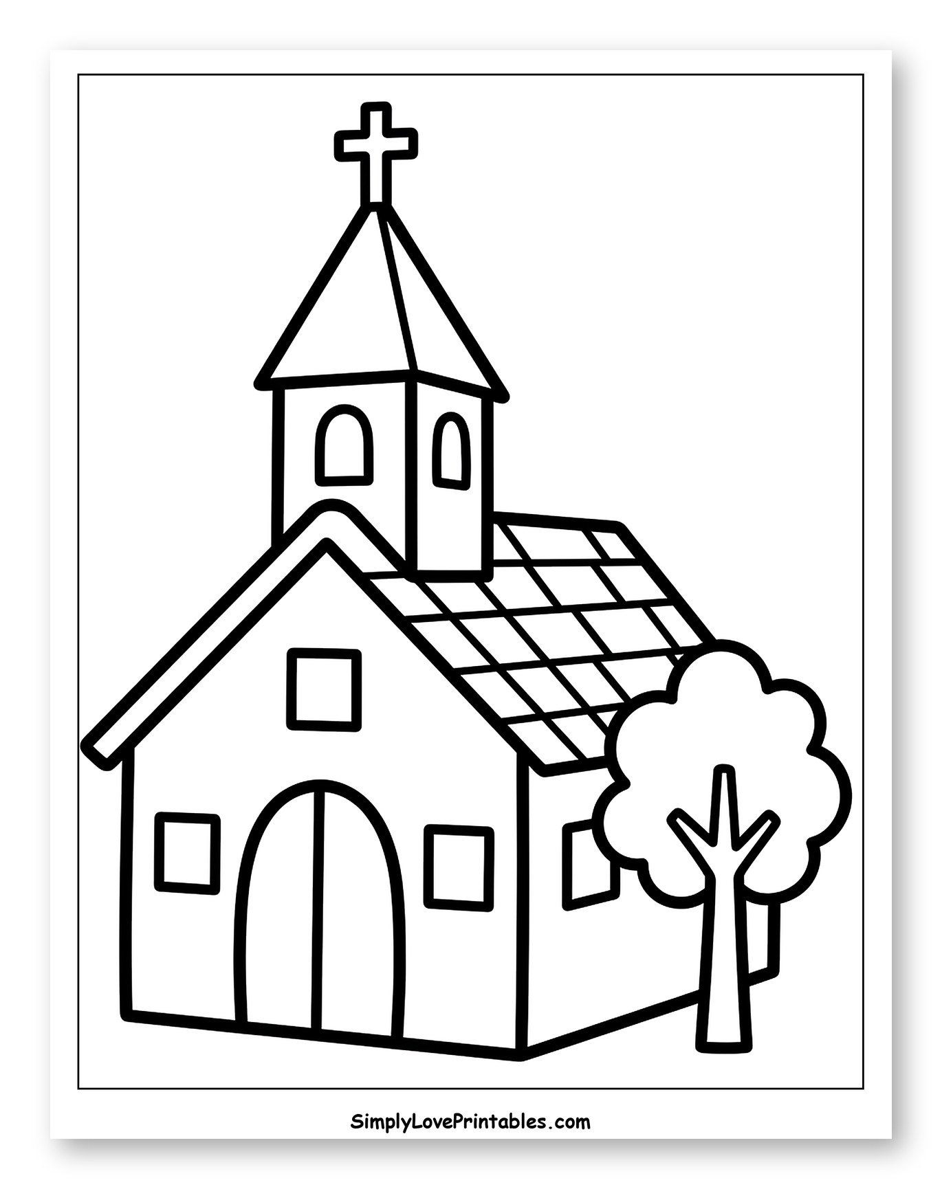 Simple Church with Steeple and Tree